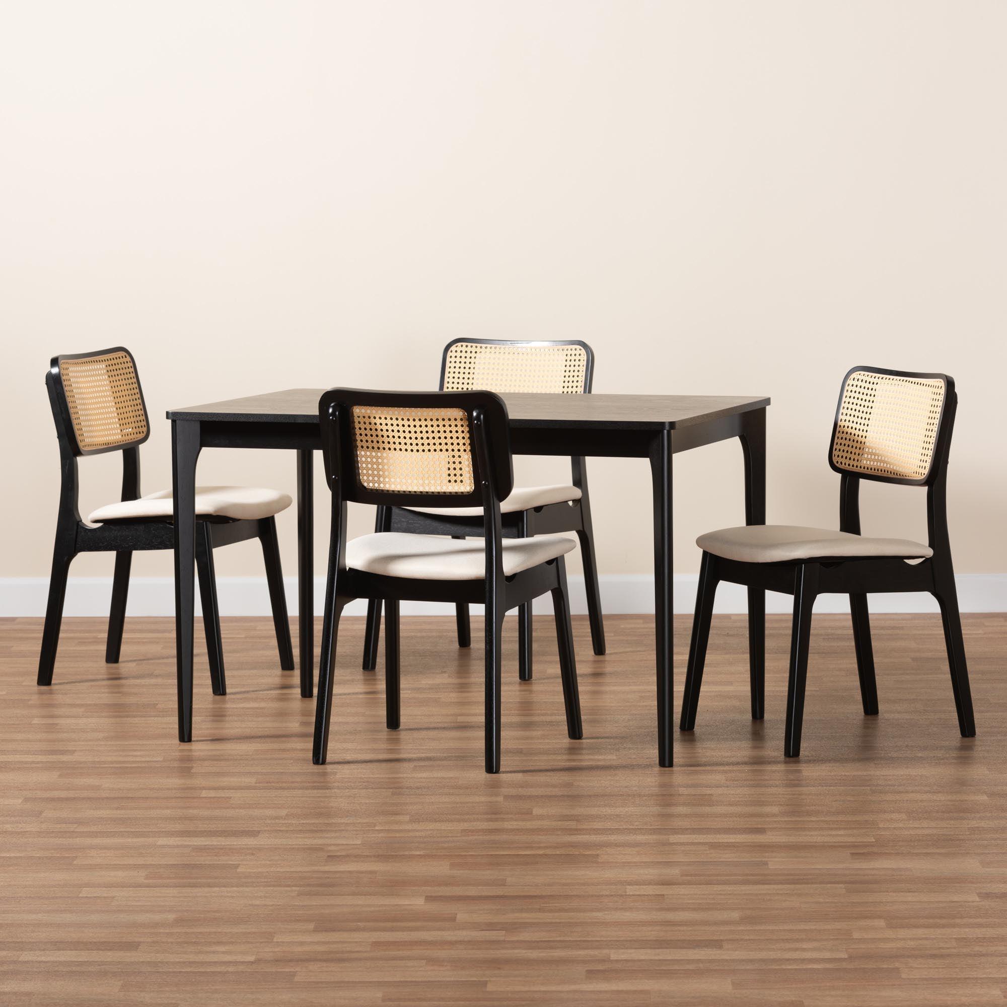 Dannon Mid-Century Modern Cream Fabric and Finished Wood 5-Piece Dining Set