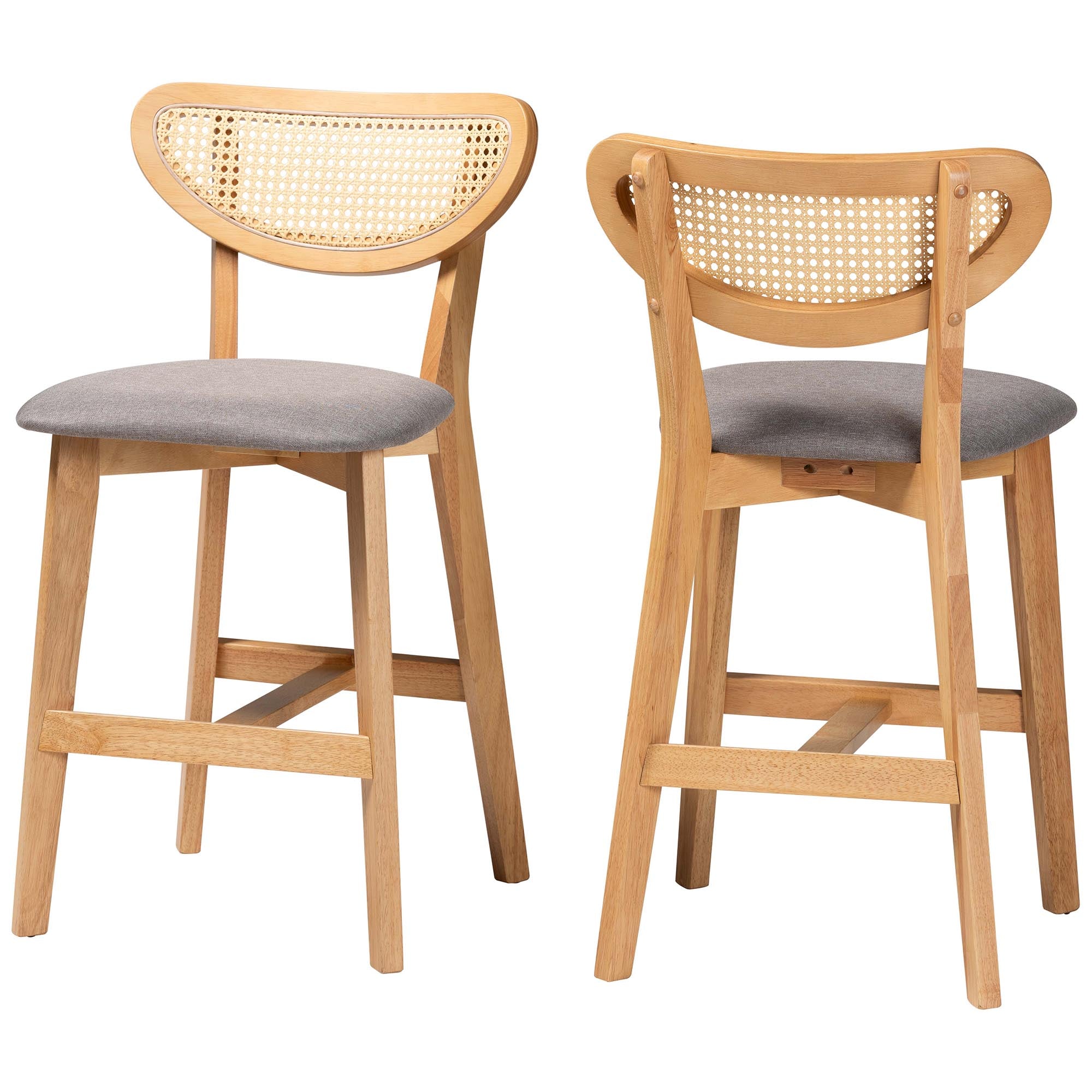 Dannell Mid-Century Modern Fabric and Finished Wood 2-Piece Counter Stool Set