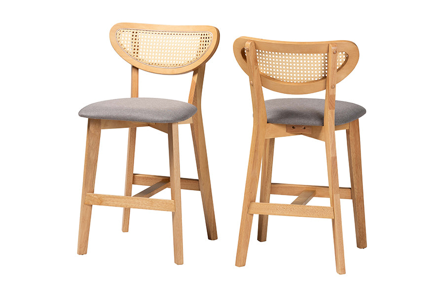 Dannell Mid-Century Modern Fabric and Finished Wood 2-Piece Counter Stool Set