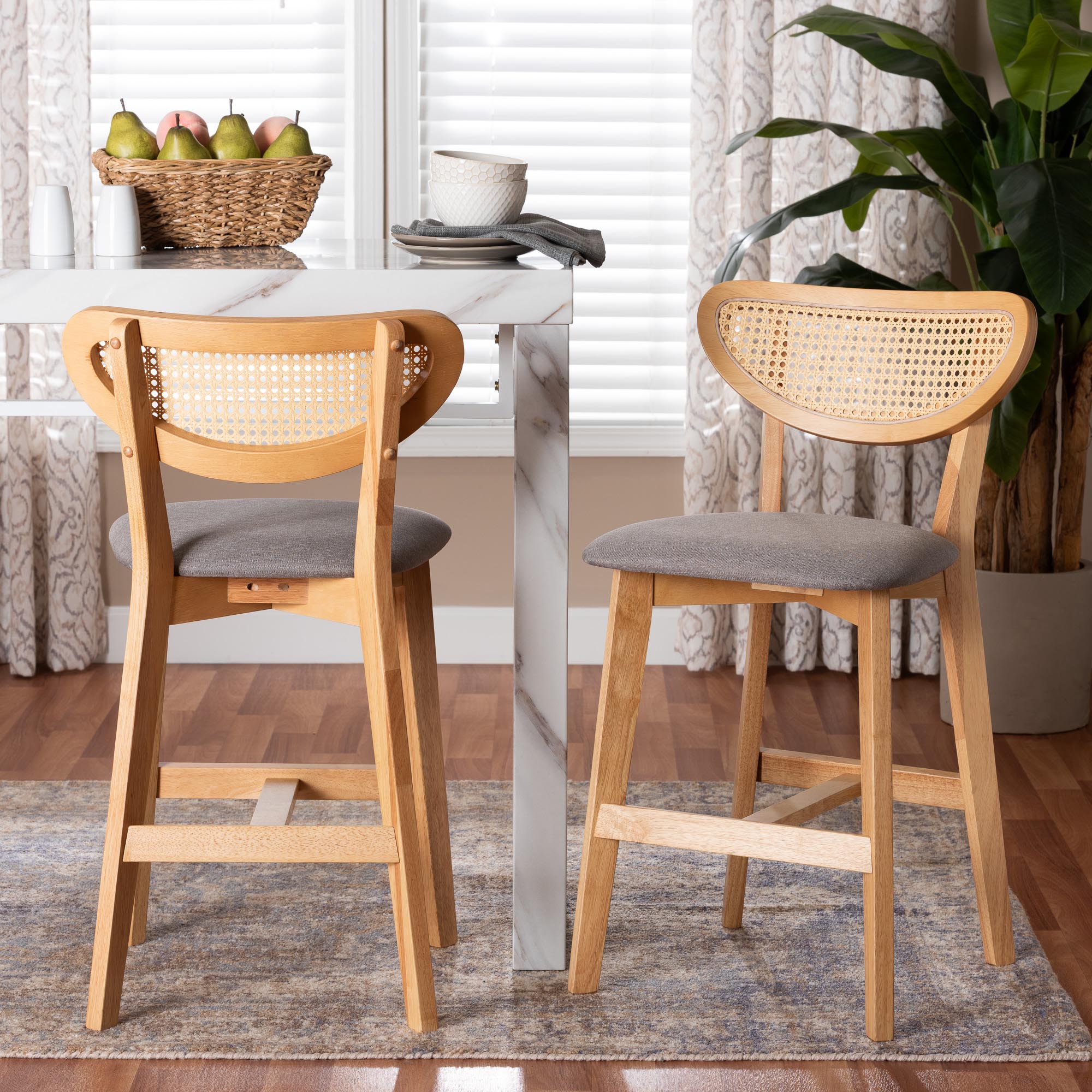 Dannell Mid-Century Modern Fabric and Finished Wood 2-Piece Counter Stool Set