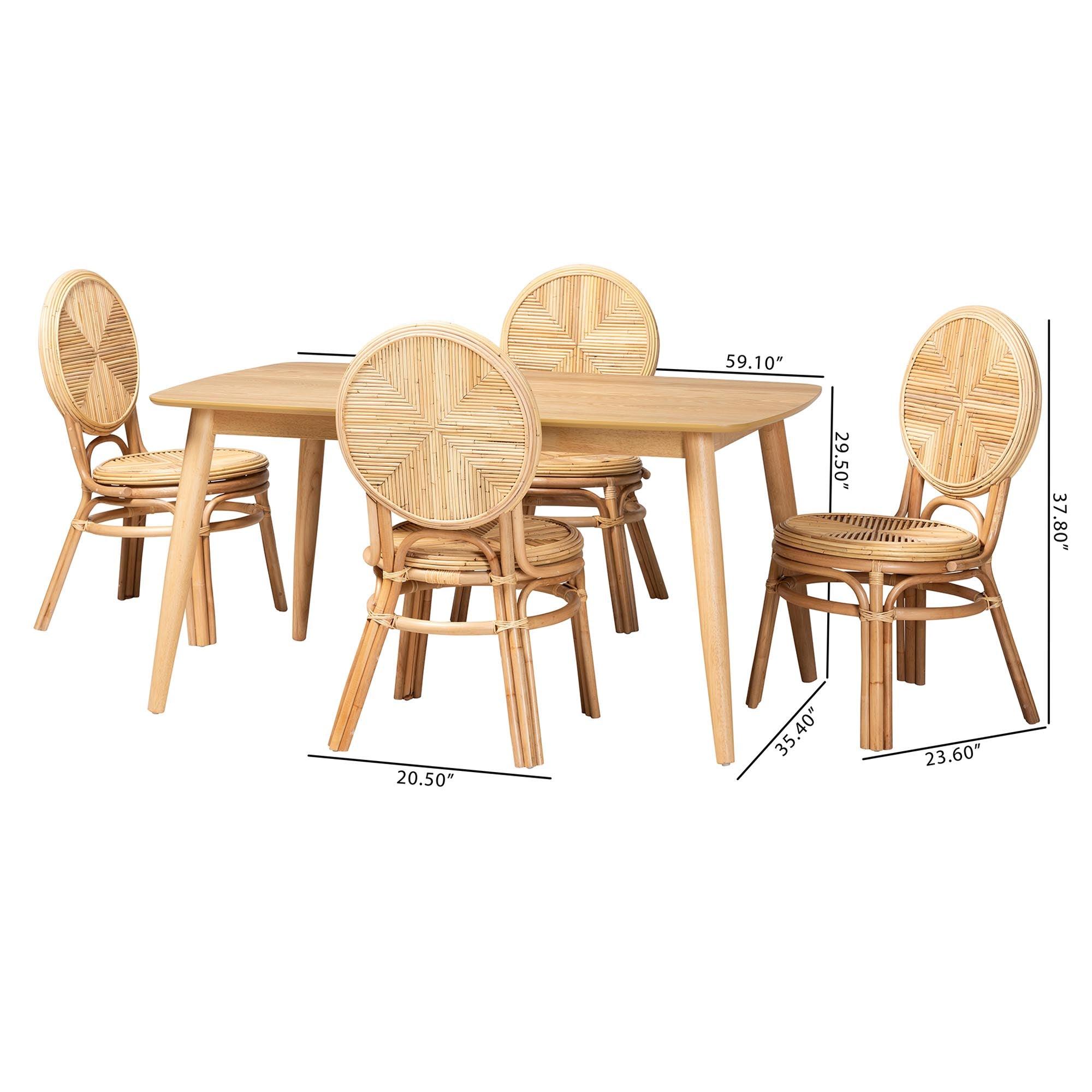 Carita Modern Bohemian Rattan 5-Piece Dining Set