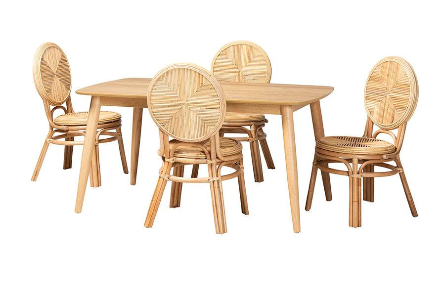 Carita Modern Bohemian Rattan 5-Piece Dining Set