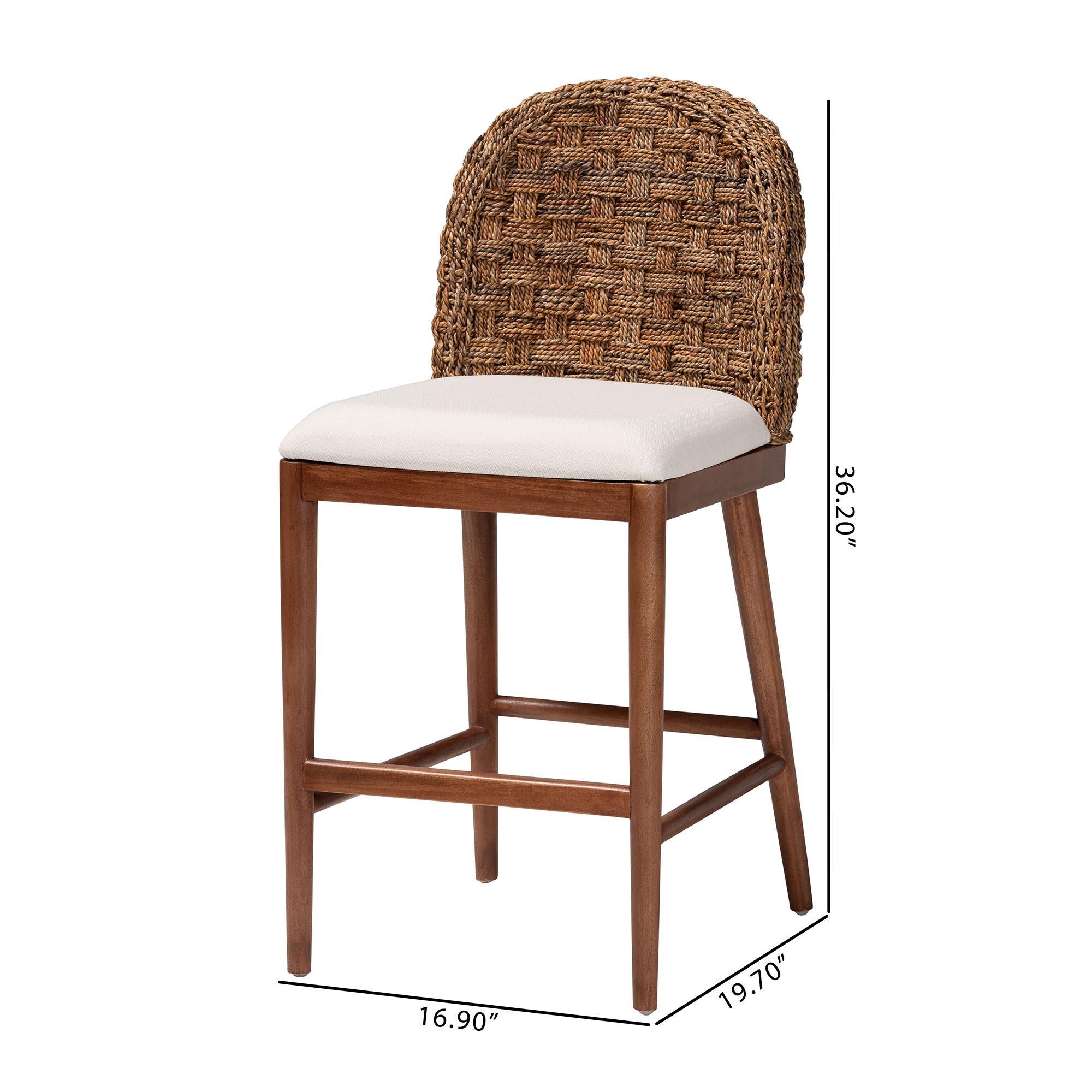 bali & pari Denver Modern Bohemian Finished Acacia Wood and Seagrass Counter Stool