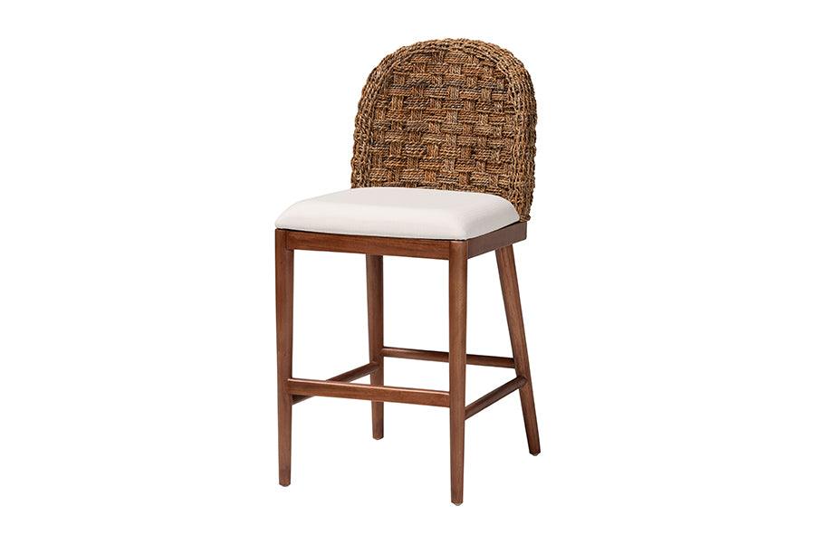 bali & pari Denver Modern Bohemian Finished Acacia Wood and Seagrass Counter Stool
