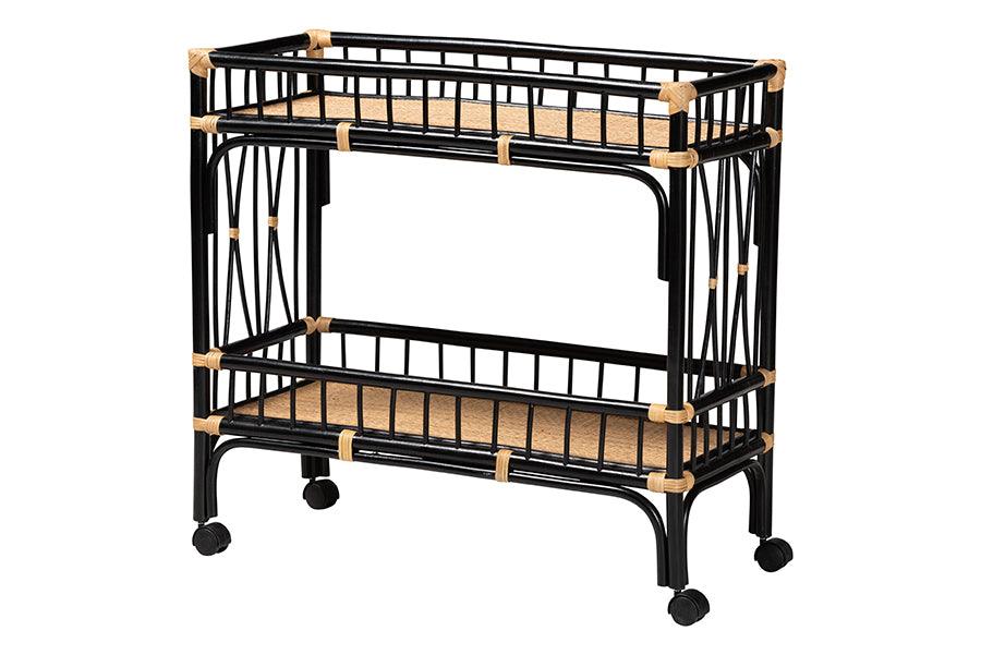 bali & pari Dalinda Modern Bohemian Two-Tone and Rattan 2-Tier Kitchen Cart