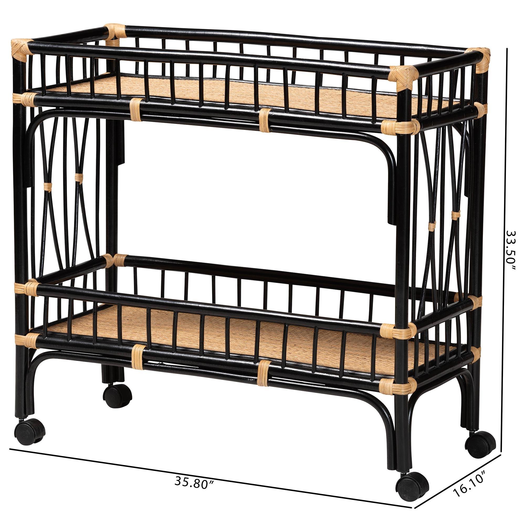 bali & pari Dalinda Modern Bohemian Two-Tone and Rattan 2-Tier Kitchen Cart