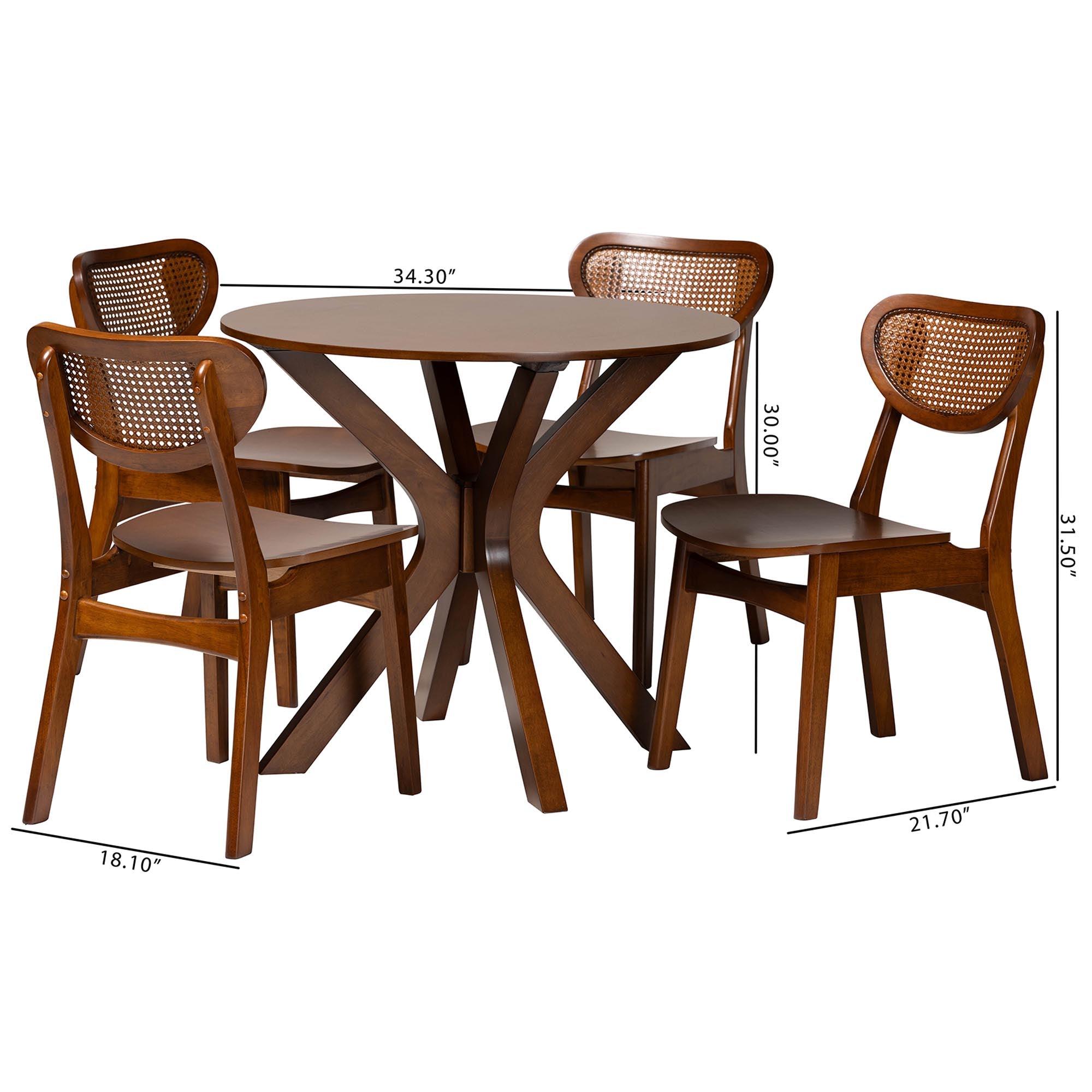 Giuliana Mid-Century Modern Finished Wood and Woven Rattan 5-Piece Dining Set