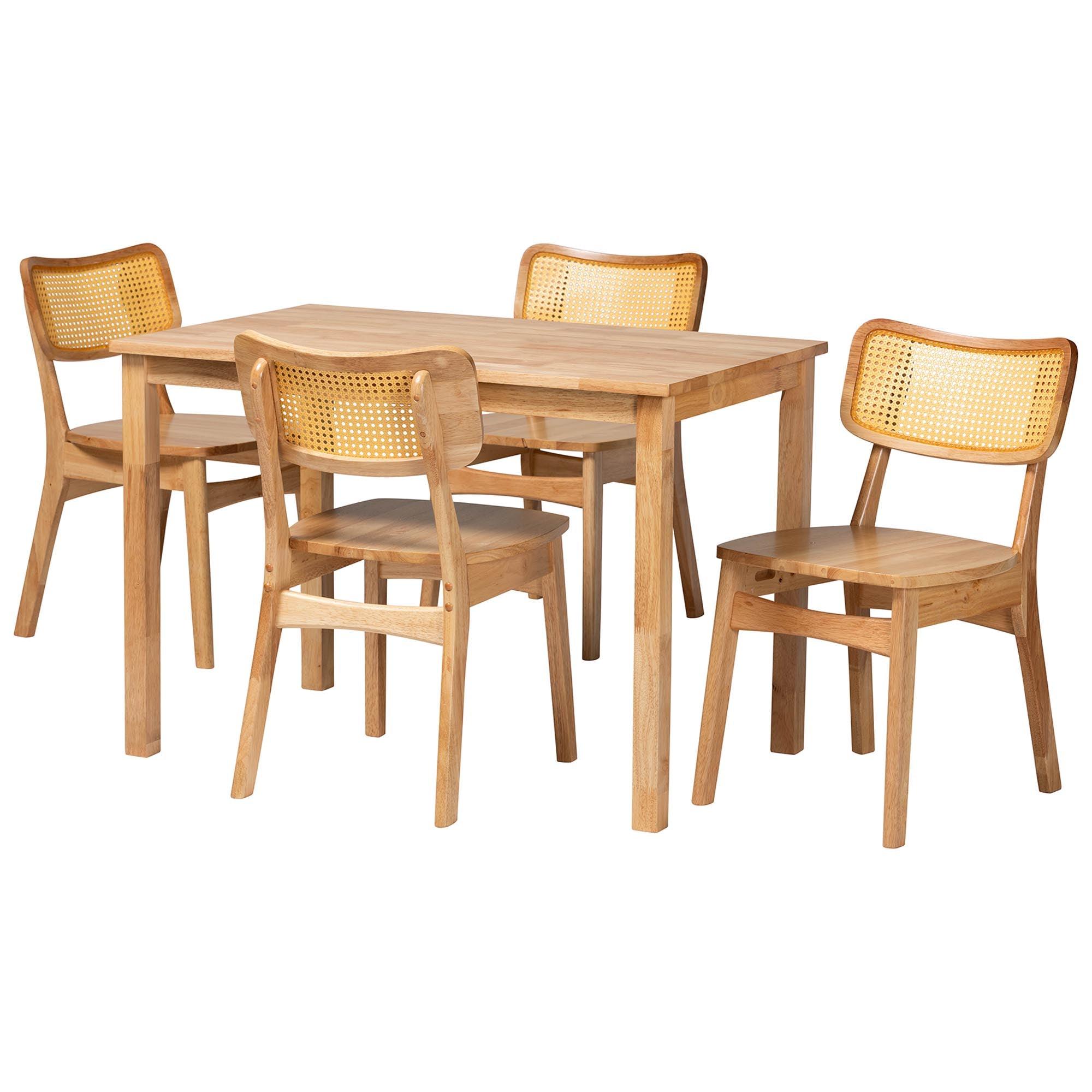 Dulcet Mid-Century Modern Finished Wood and Rattan 5-Piece Dining Set