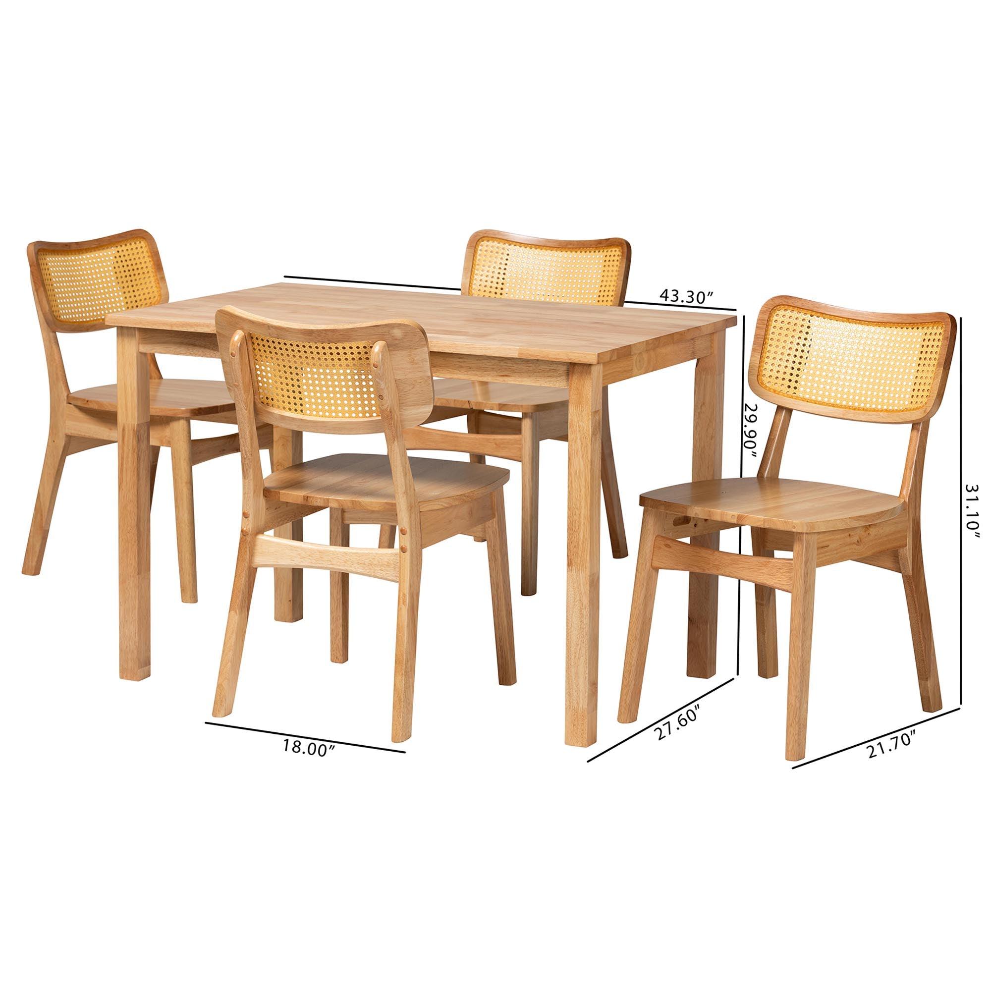 Dulcet Mid-Century Modern Finished Wood and Rattan 5-Piece Dining Set