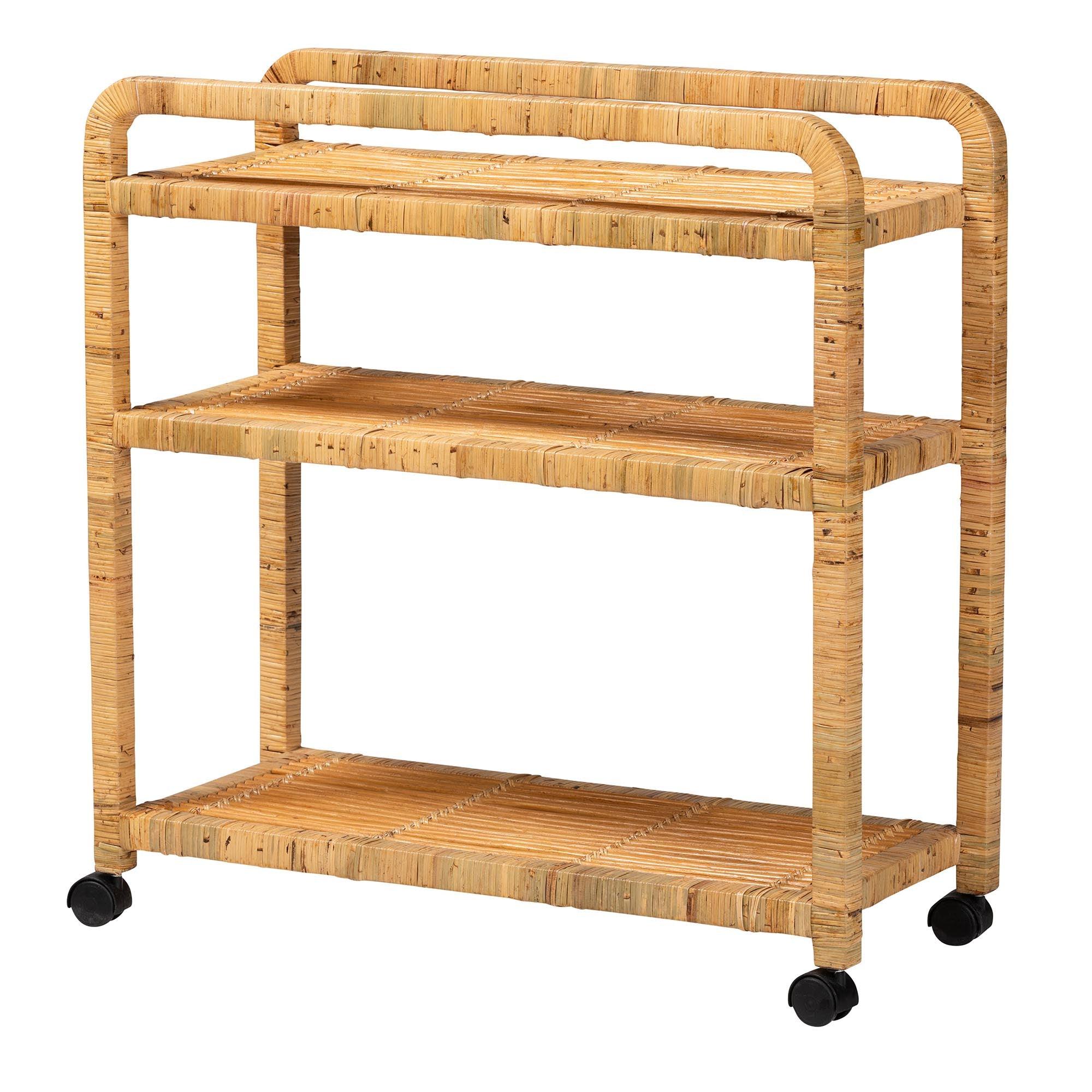 bali & pari Delphine Modern Bohemian Rattan Kitchen Cart