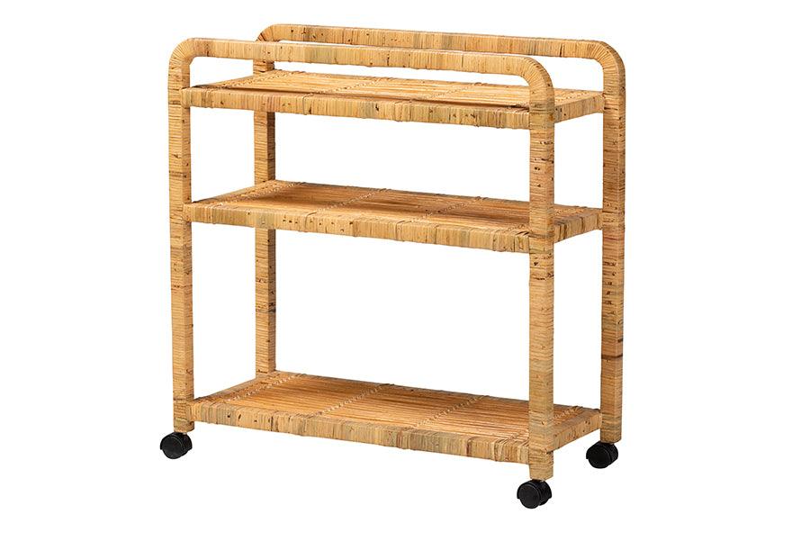 bali & pari Delphine Modern Bohemian Rattan Kitchen Cart
