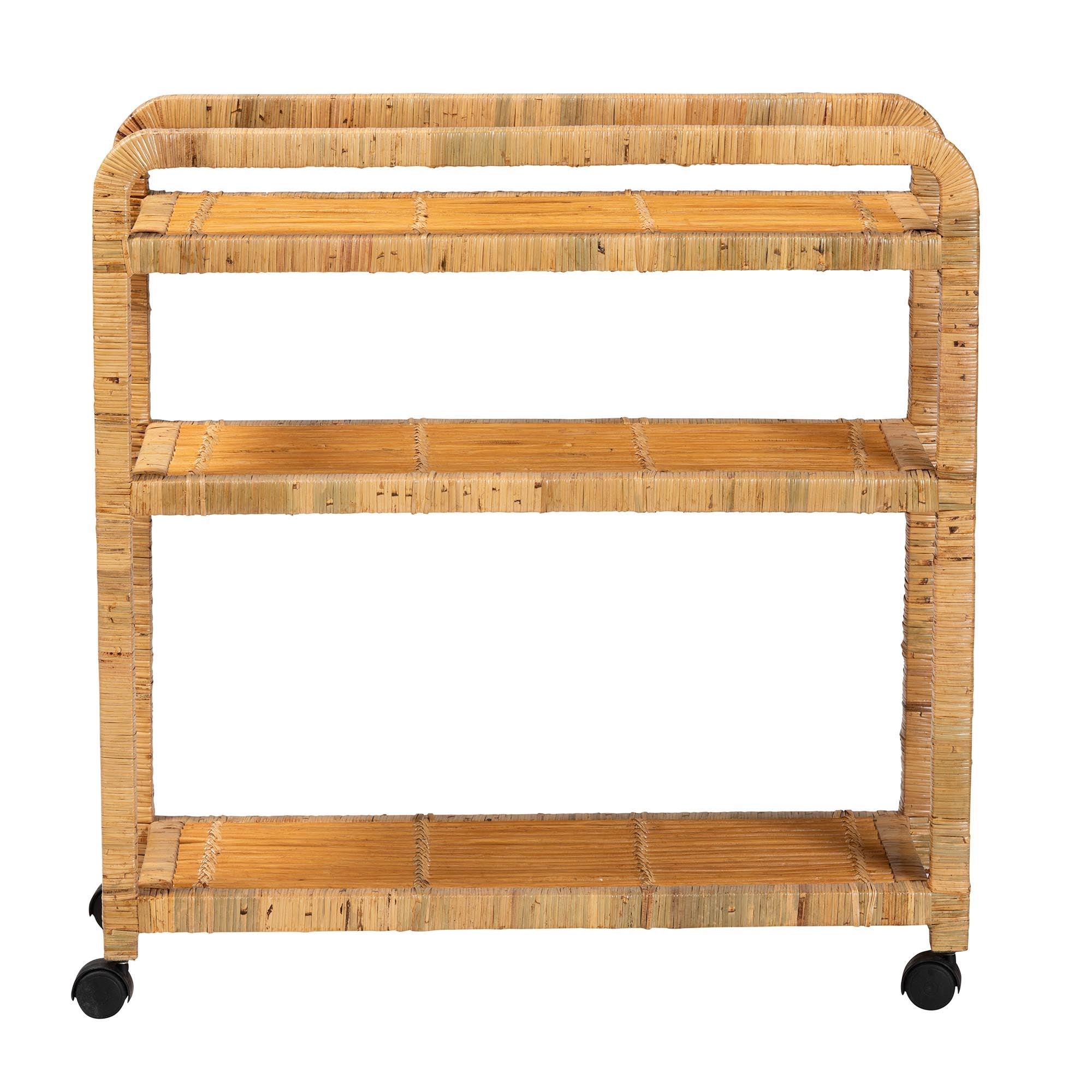 bali & pari Delphine Modern Bohemian Rattan Kitchen Cart