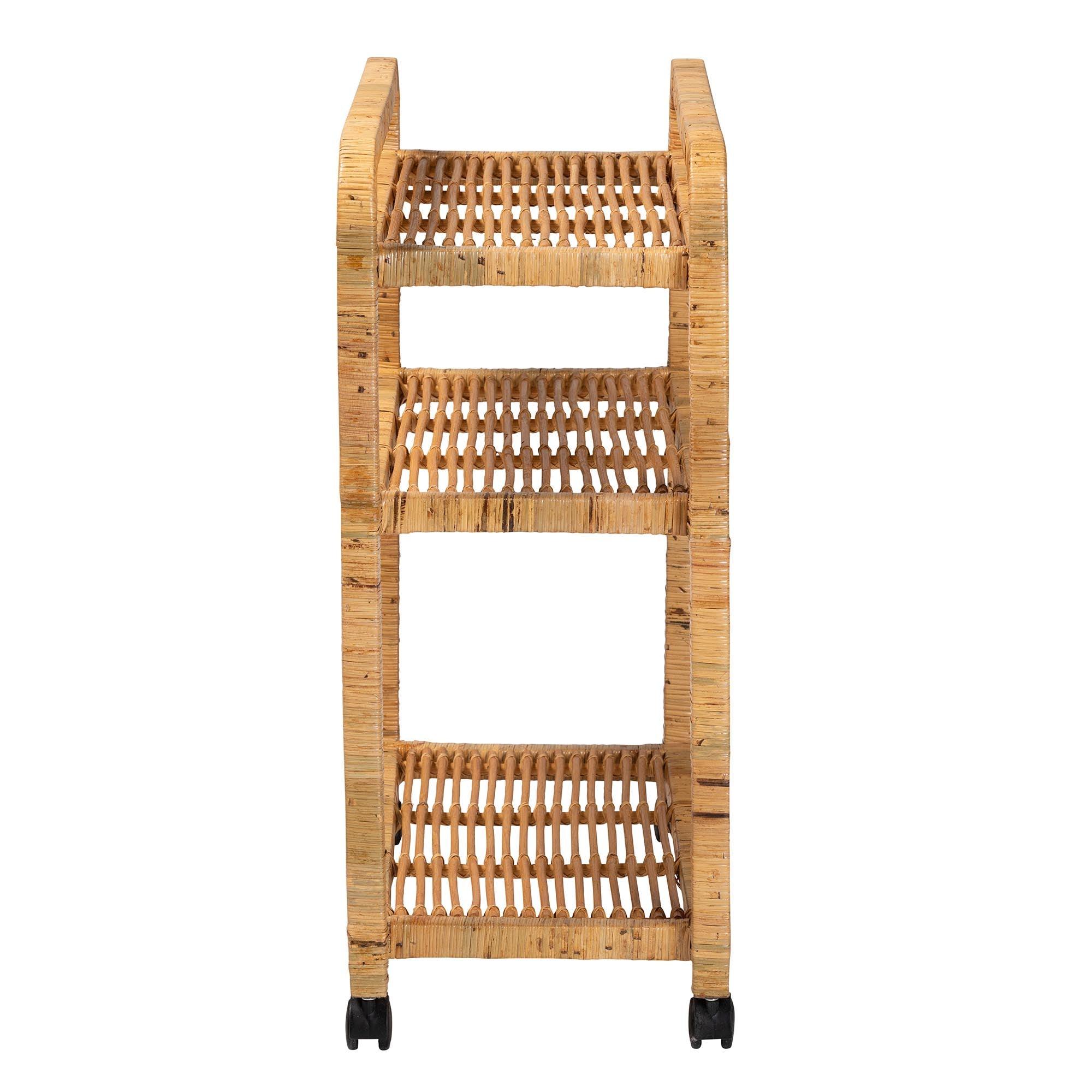 bali & pari Delphine Modern Bohemian Rattan Kitchen Cart