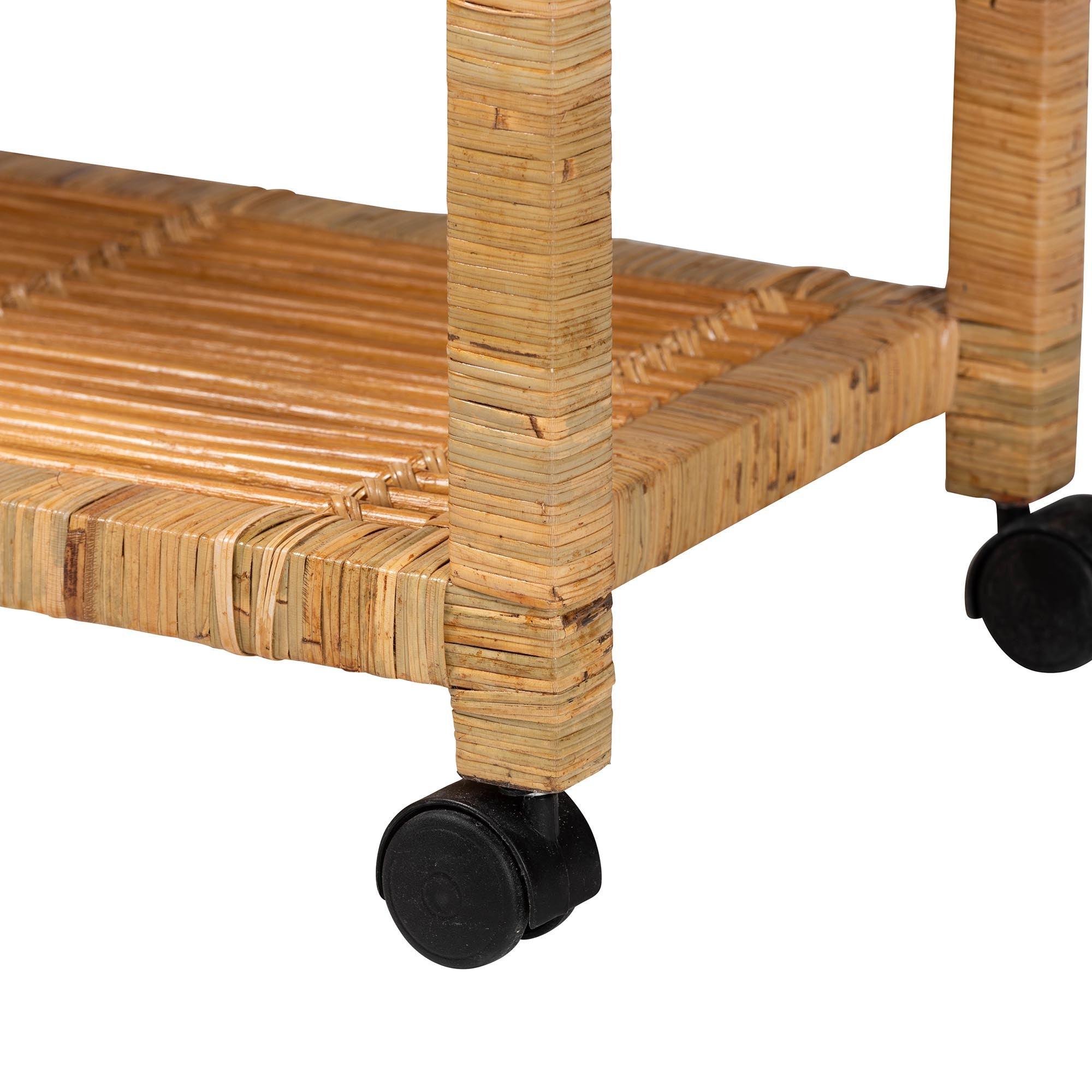 bali & pari Delphine Modern Bohemian Rattan Kitchen Cart