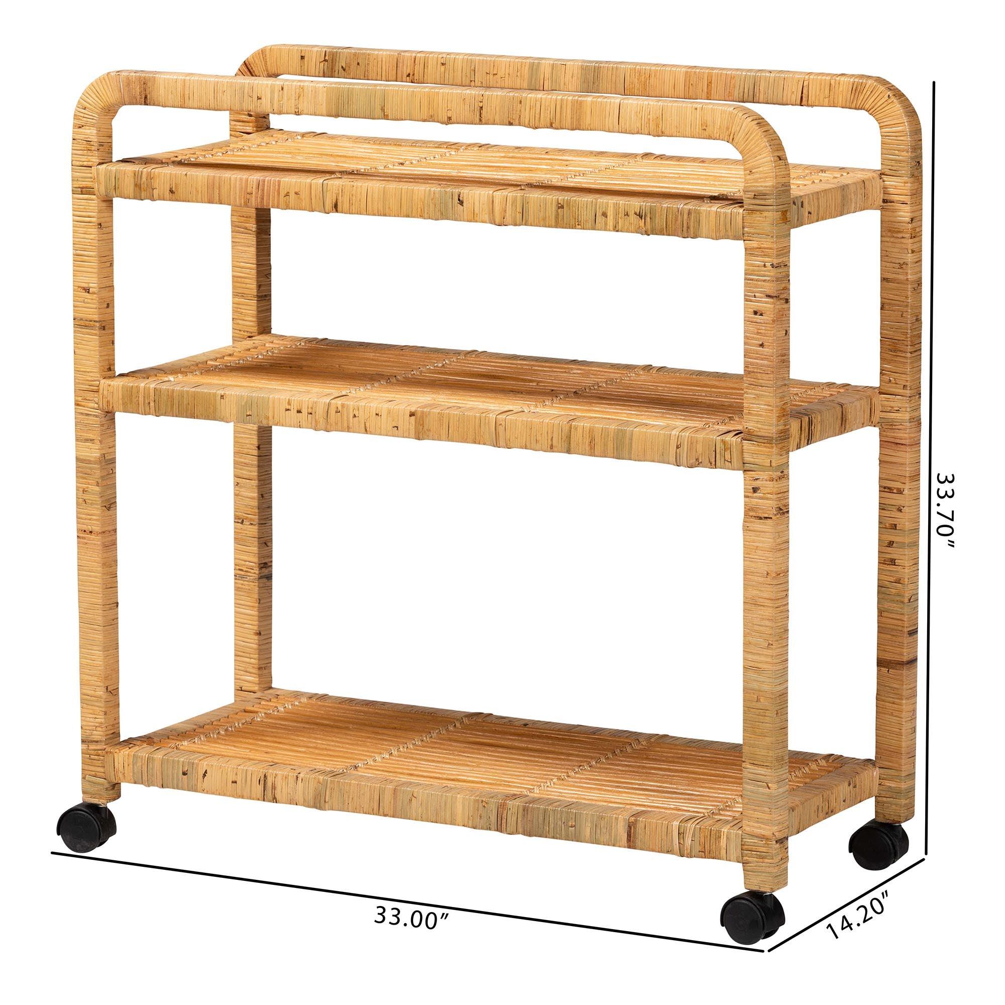 bali & pari Delphine Modern Bohemian Rattan Kitchen Cart