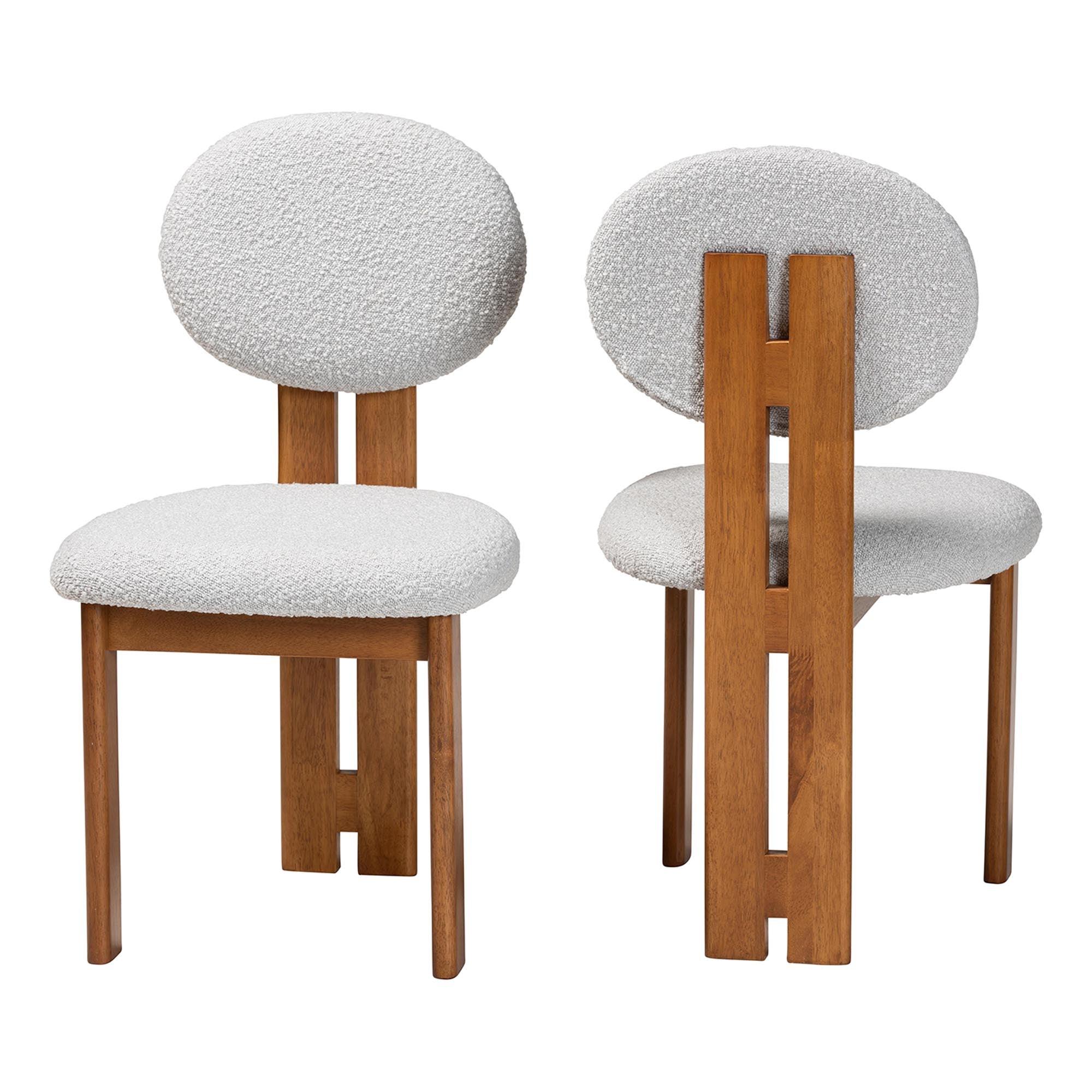Kacela Modern Japandi Light Boucle Fabric and Finished Wood 2-Piece Dining Chair Set