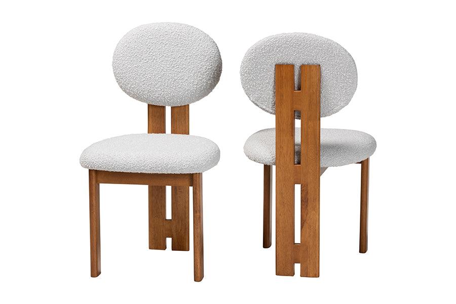 Kacela Modern Japandi Light Boucle Fabric and Finished Wood 2-Piece Dining Chair Set