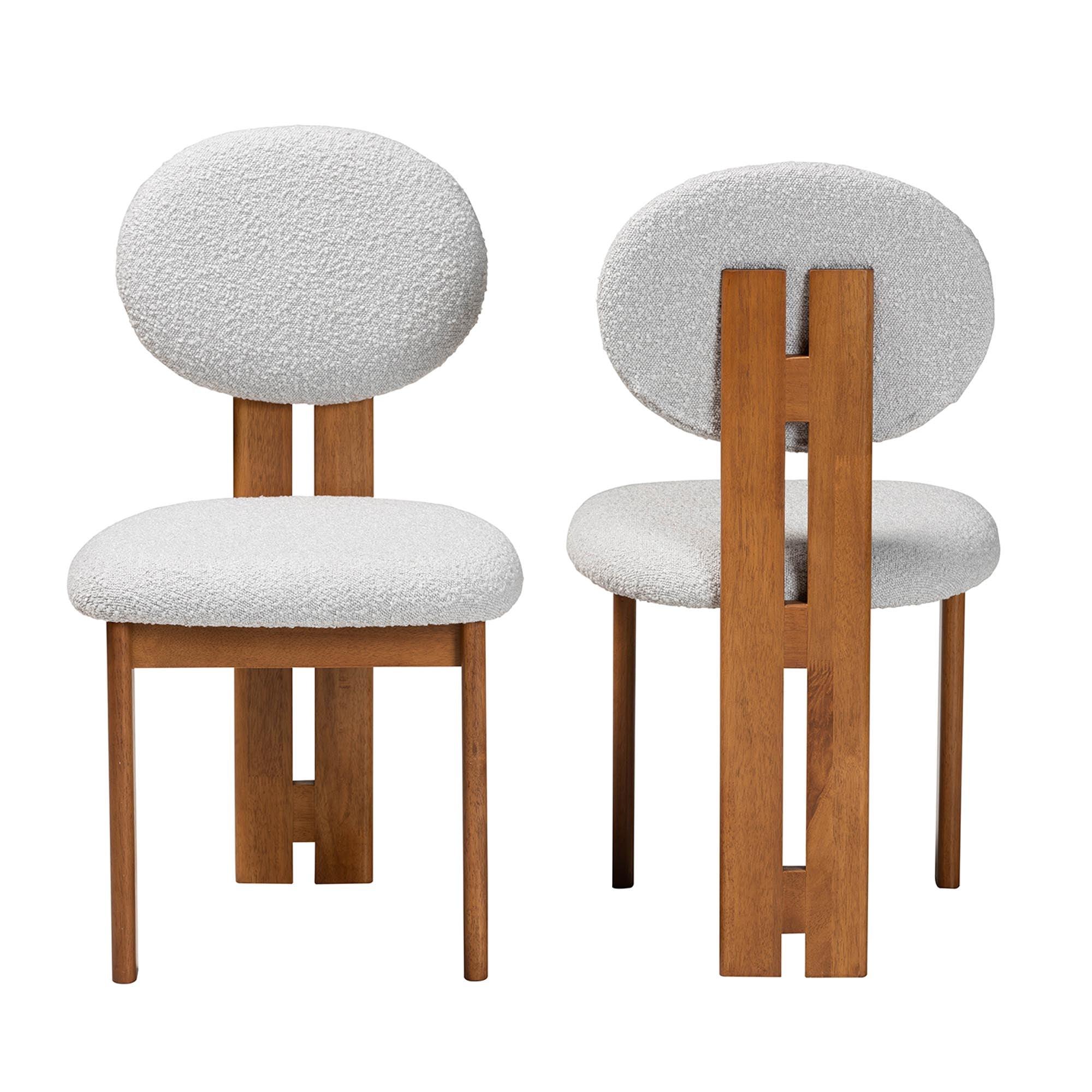 Kacela Modern Japandi Light Boucle Fabric and Finished Wood 2-Piece Dining Chair Set