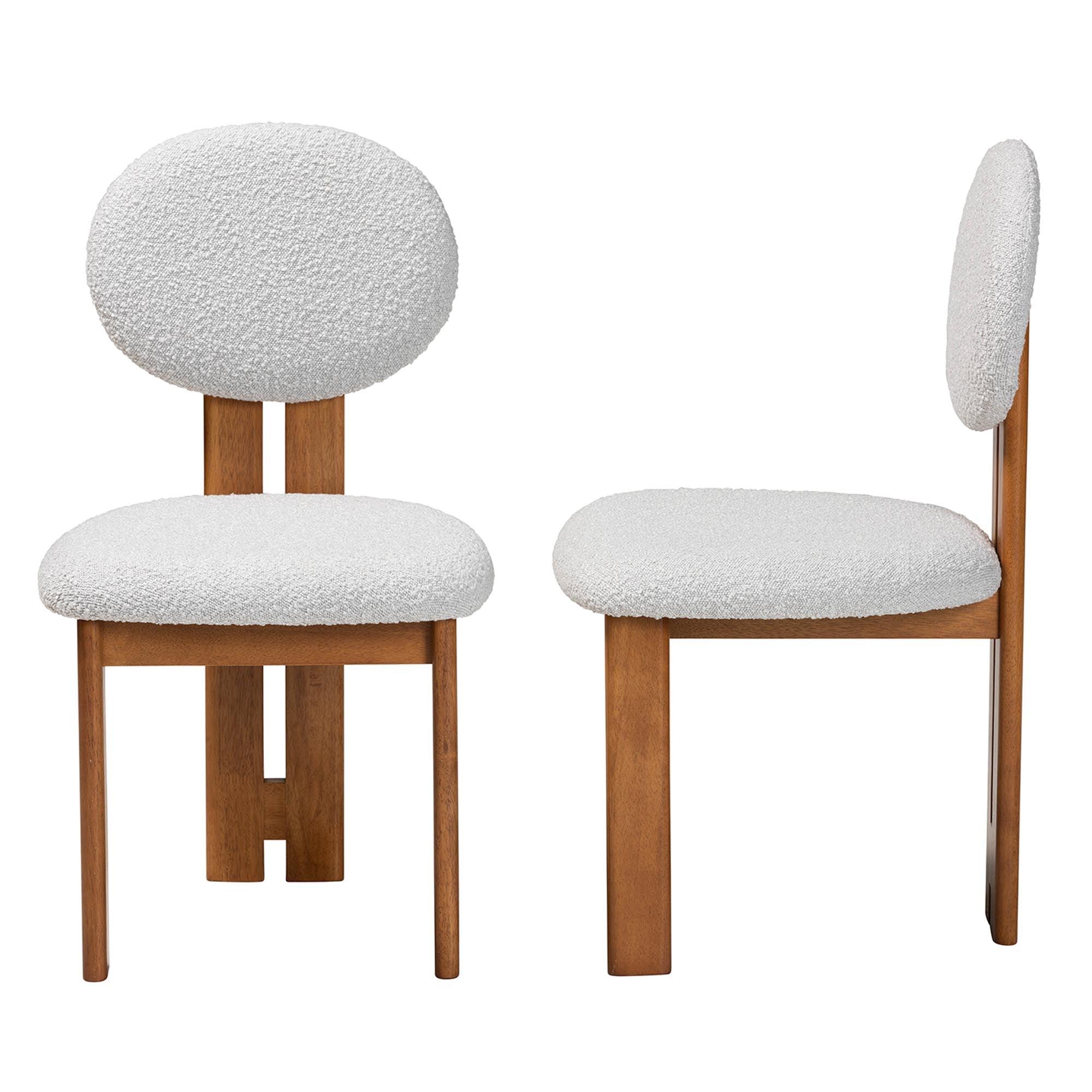 Kacela Modern Japandi Light Boucle Fabric and Finished Wood 2-Piece Dining Chair Set