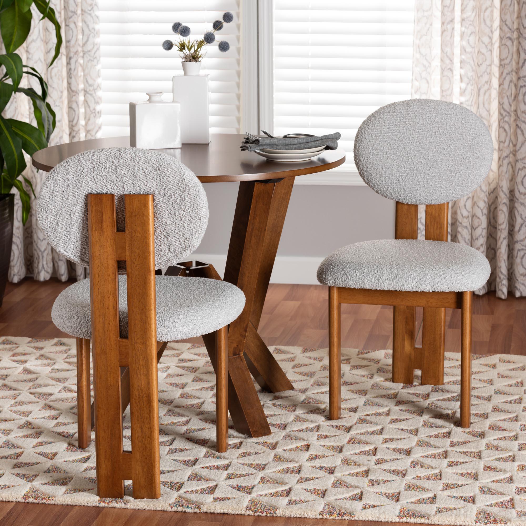 Kacela Modern Japandi Light Boucle Fabric and Finished Wood 2-Piece Dining Chair Set
