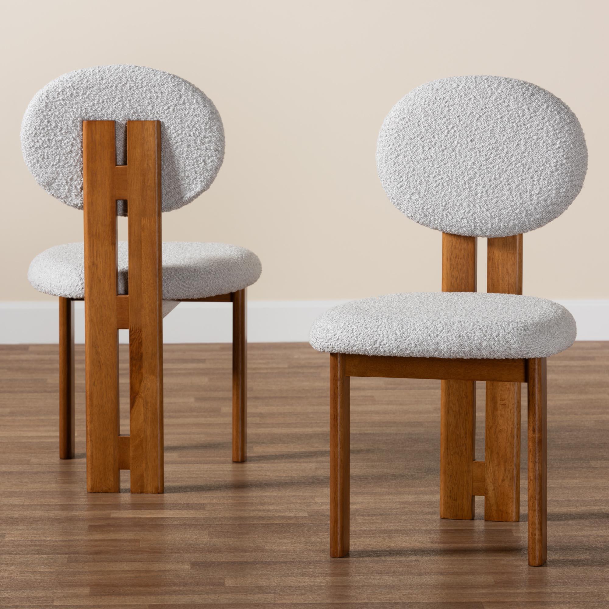 Kacela Modern Japandi Light Boucle Fabric and Finished Wood 2-Piece Dining Chair Set