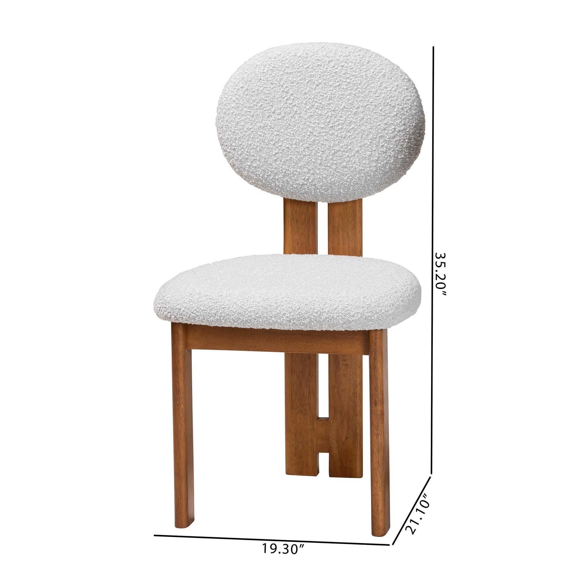 Kacela Modern Japandi Light Boucle Fabric and Finished Wood 2-Piece Dining Chair Set