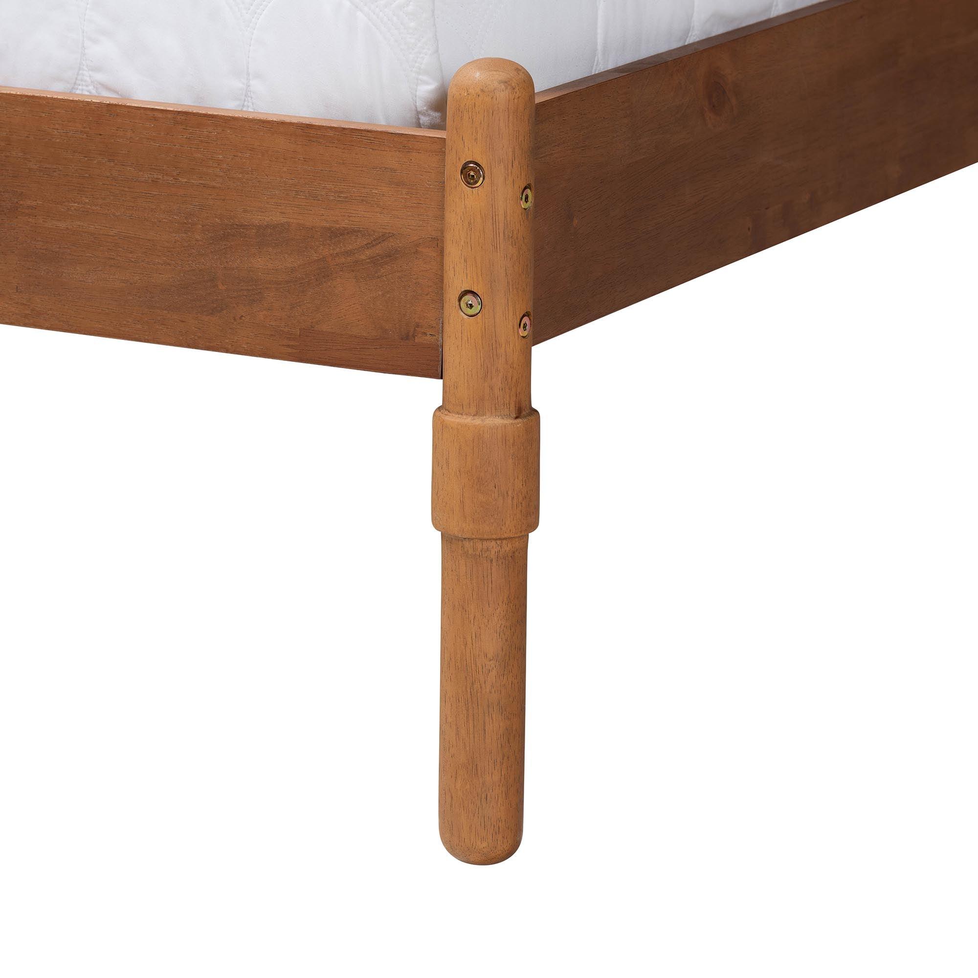 Thatcher Mid-Century Modern Finished Wood Platform Bed with Woven Rattan