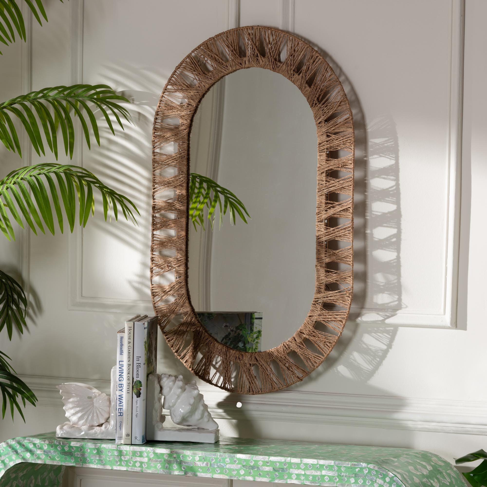 bali & pari Geona Modern Bohemian Metal and Seagrass Accent Wall Mirror