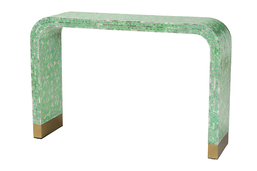 Didrika Modern Bohemian Seafoam Mother of Pearl Console Table