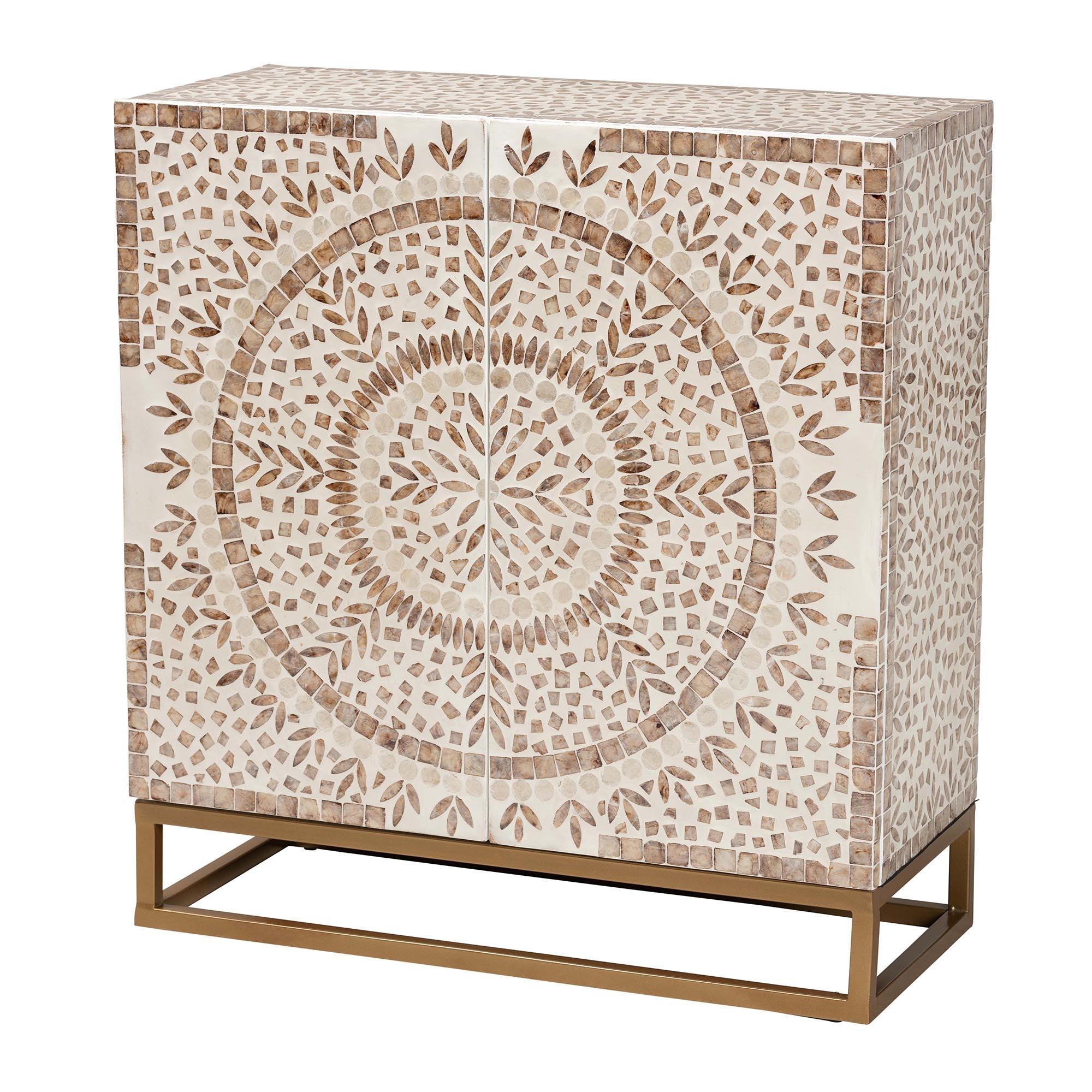Ercilia Modern Bohemian and Rustic Mother of Pearl Storage Cabinet