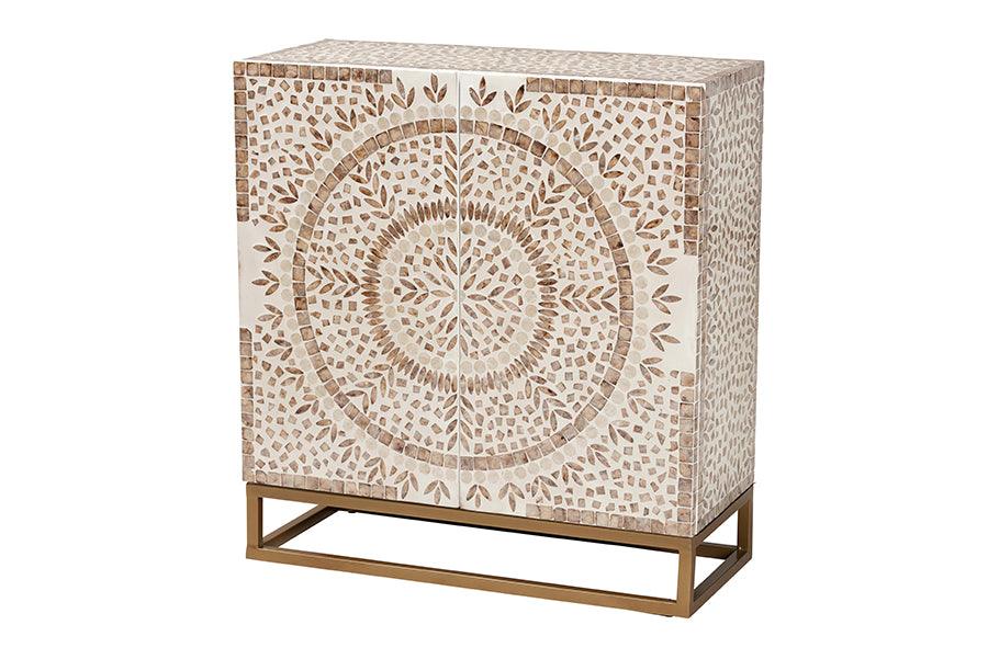 Ercilia Modern Bohemian and Rustic Mother of Pearl Storage Cabinet