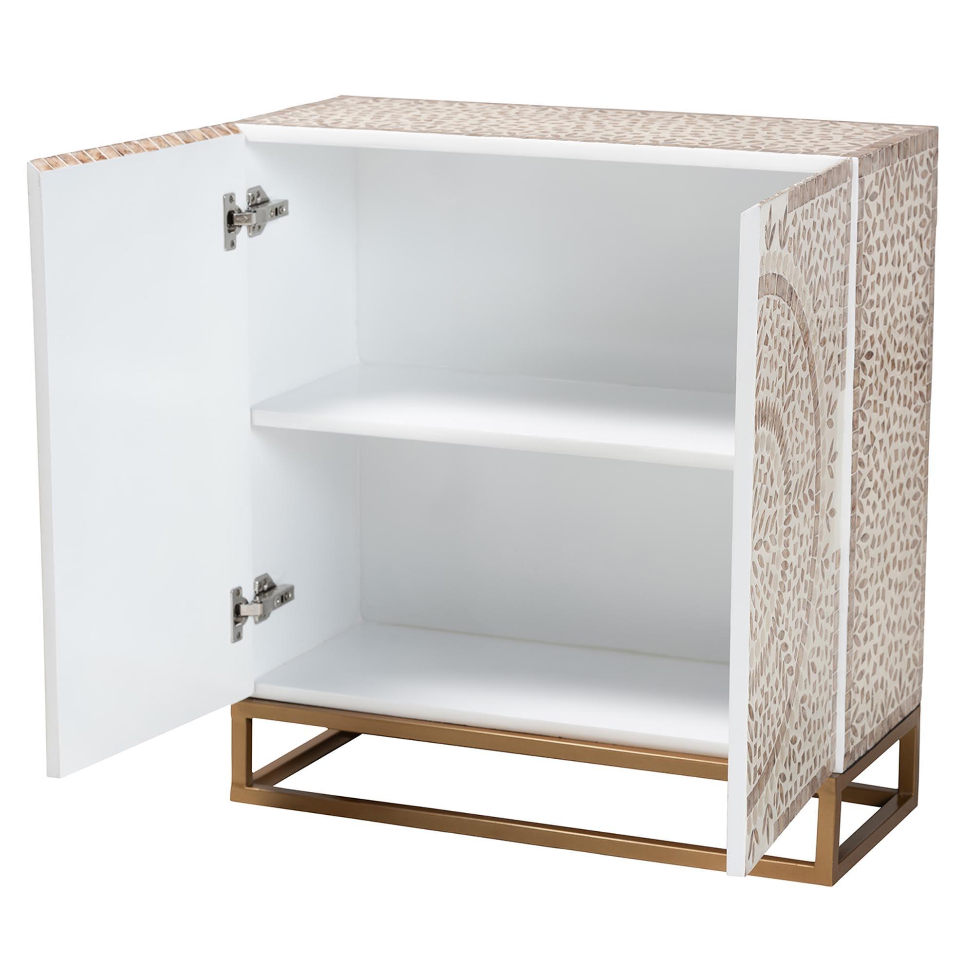 Ercilia Modern Bohemian and Rustic Mother of Pearl Storage Cabinet