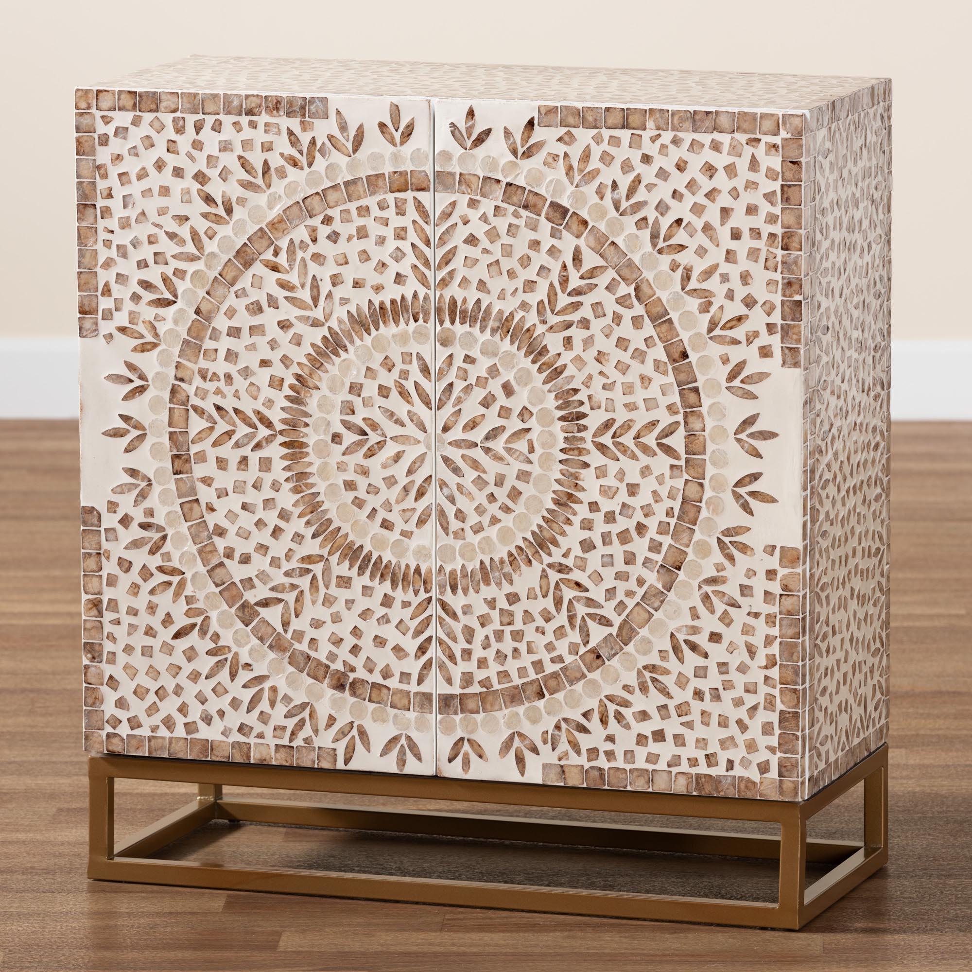 Ercilia Modern Bohemian and Rustic Mother of Pearl Storage Cabinet