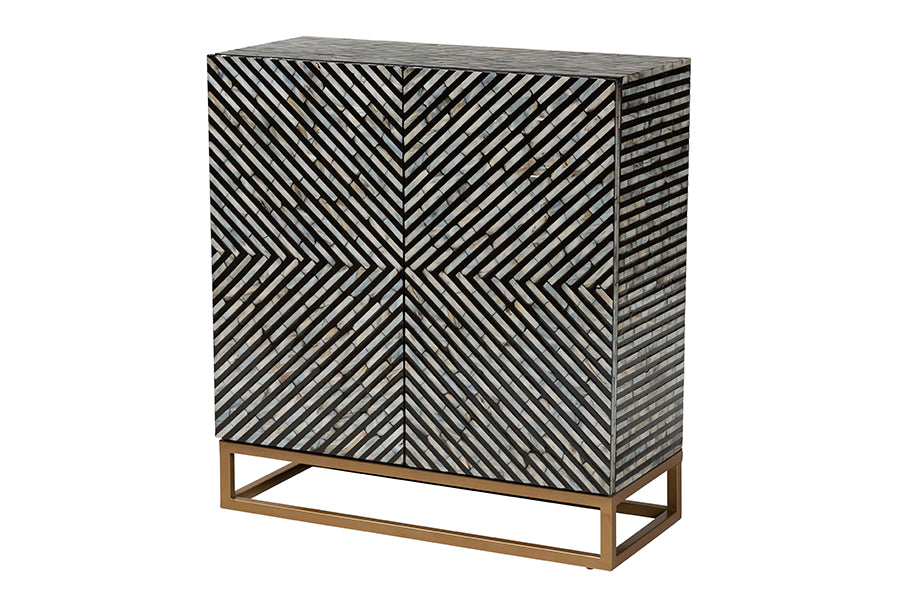 Belenus Modern Bohemian Two-Tone and Mother of Pearl and Metal Storage Cabinet