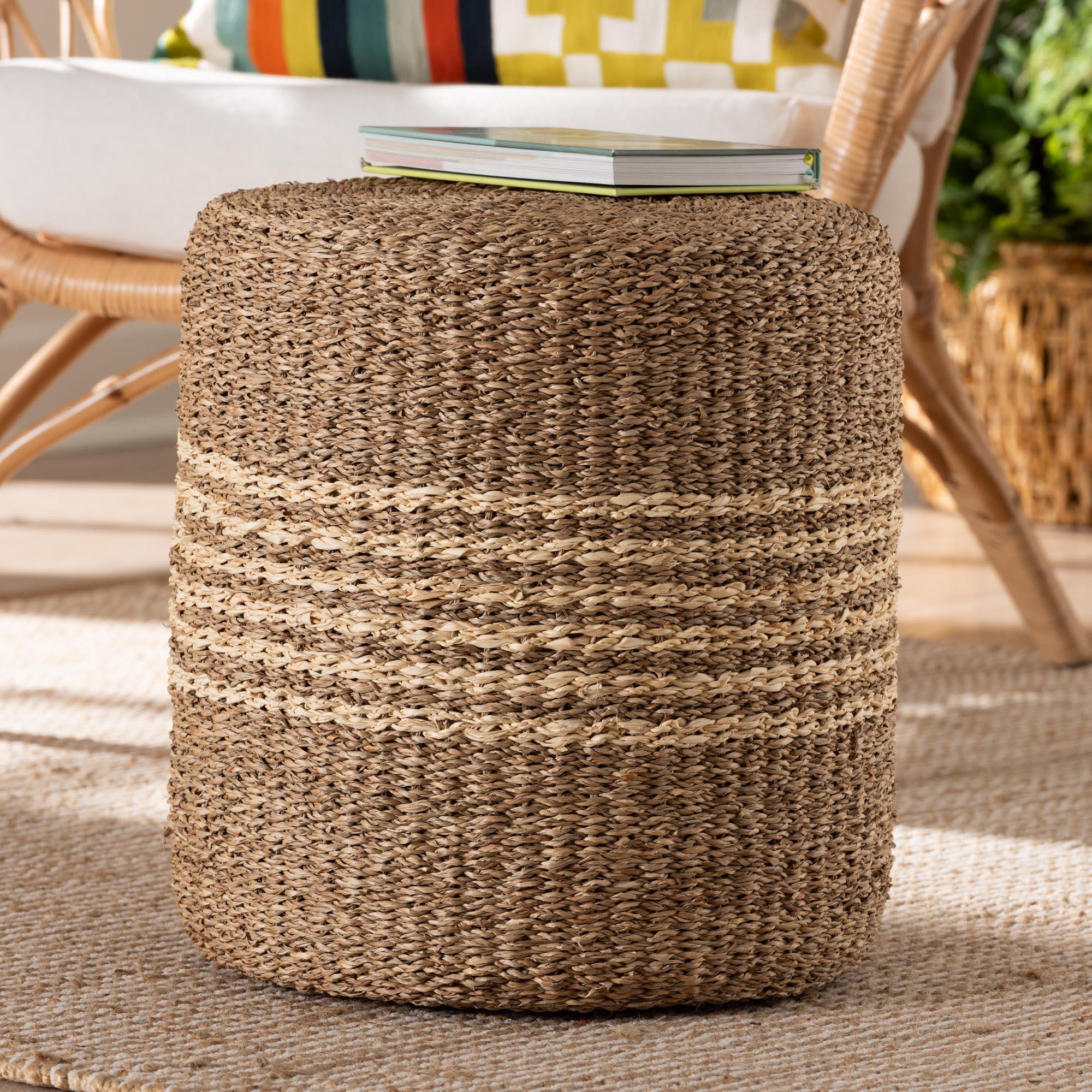 bali & pari Wickham Modern Bohemian Seagrass Ottoman Footstool