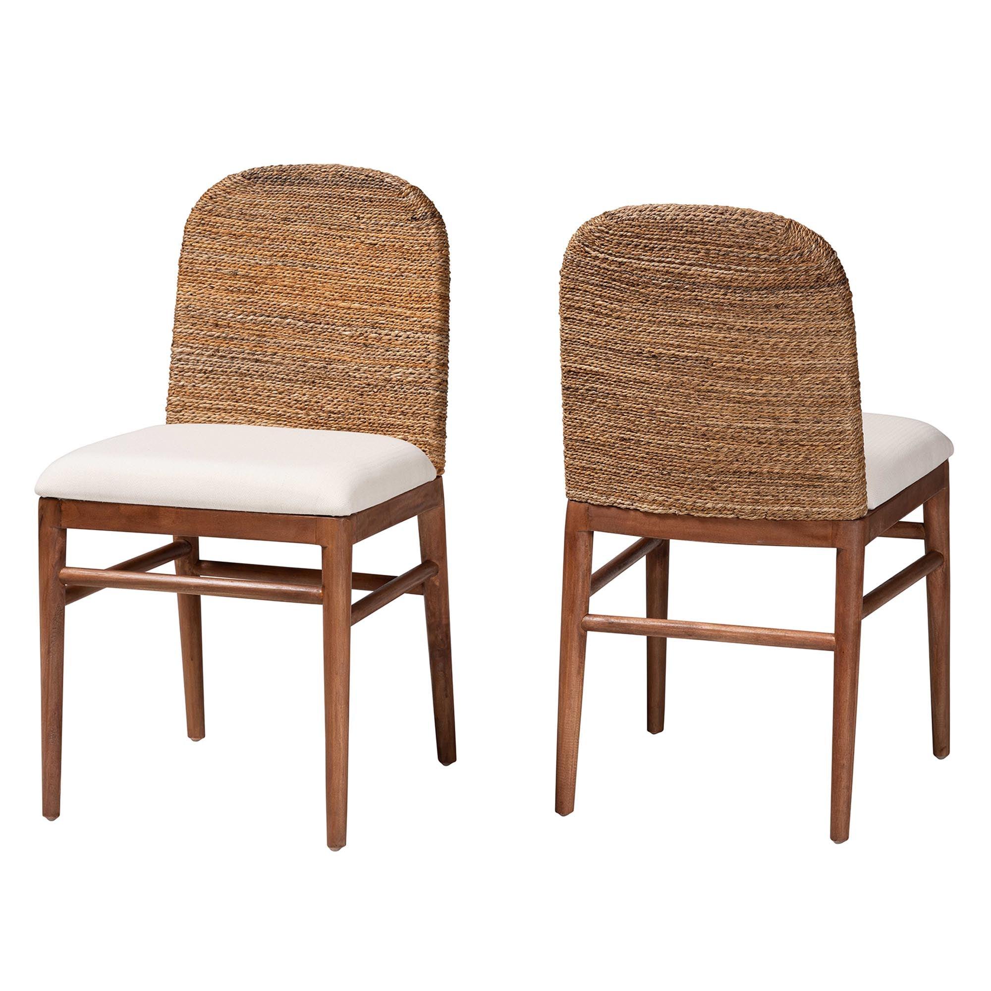 bali & pari Nadim Modern Bohemian Seagrass and Acacia Wood 2-Piece Dining Chair Set