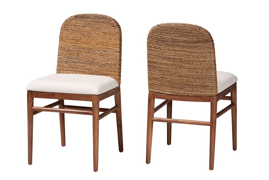 bali & pari Nadim Modern Bohemian Seagrass and Acacia Wood 2-Piece Dining Chair Set