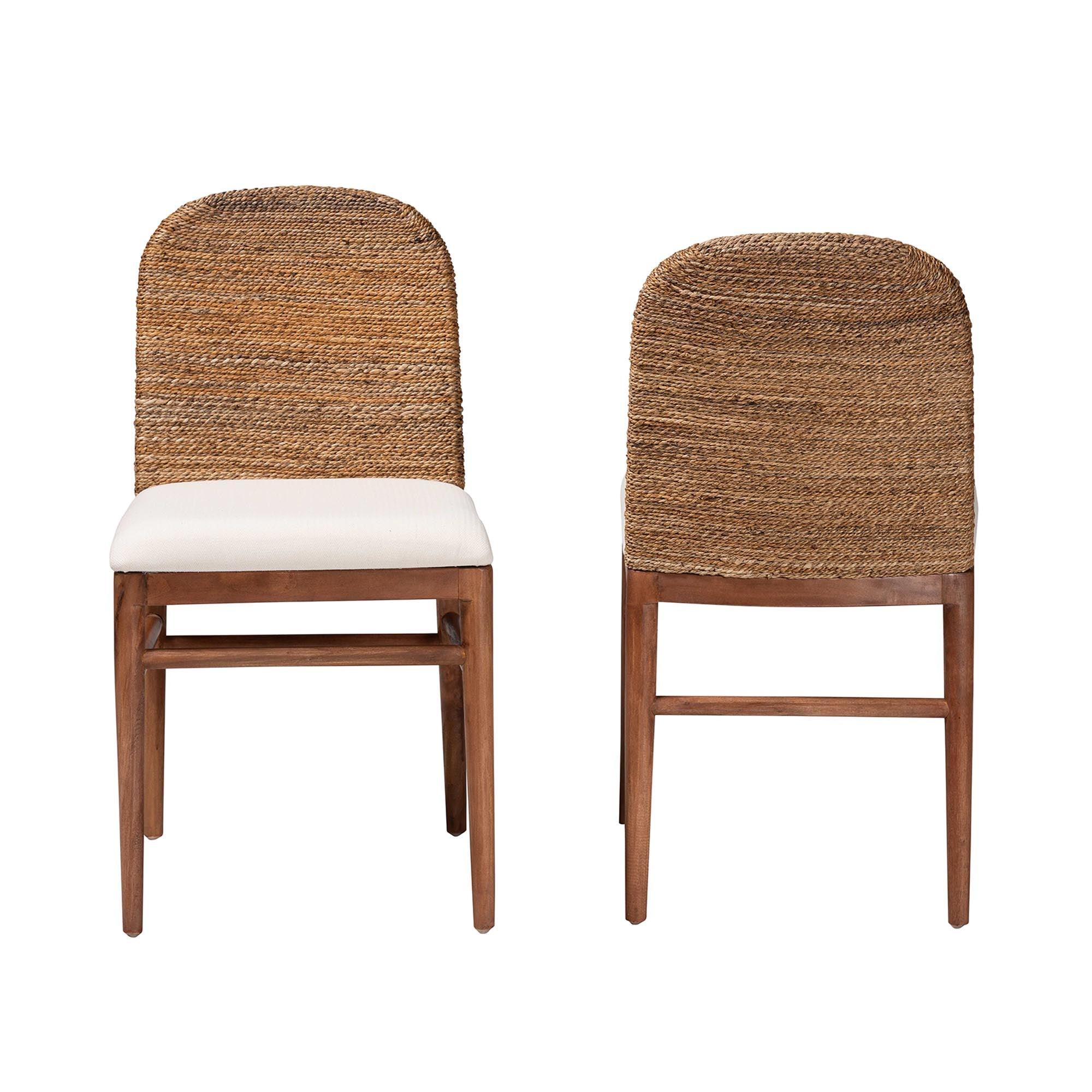 bali & pari Nadim Modern Bohemian Seagrass and Acacia Wood 2-Piece Dining Chair Set