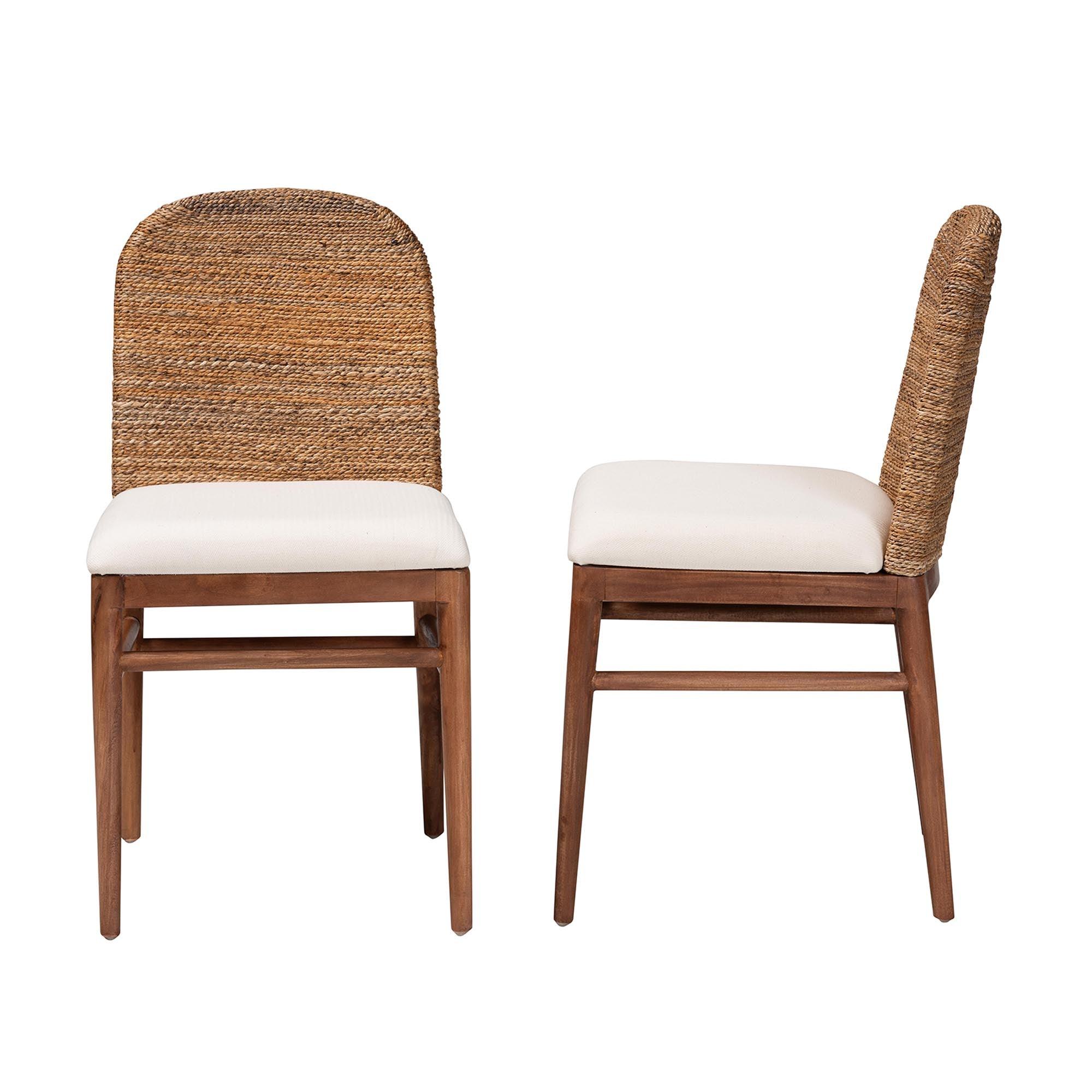 bali & pari Nadim Modern Bohemian Seagrass and Acacia Wood 2-Piece Dining Chair Set