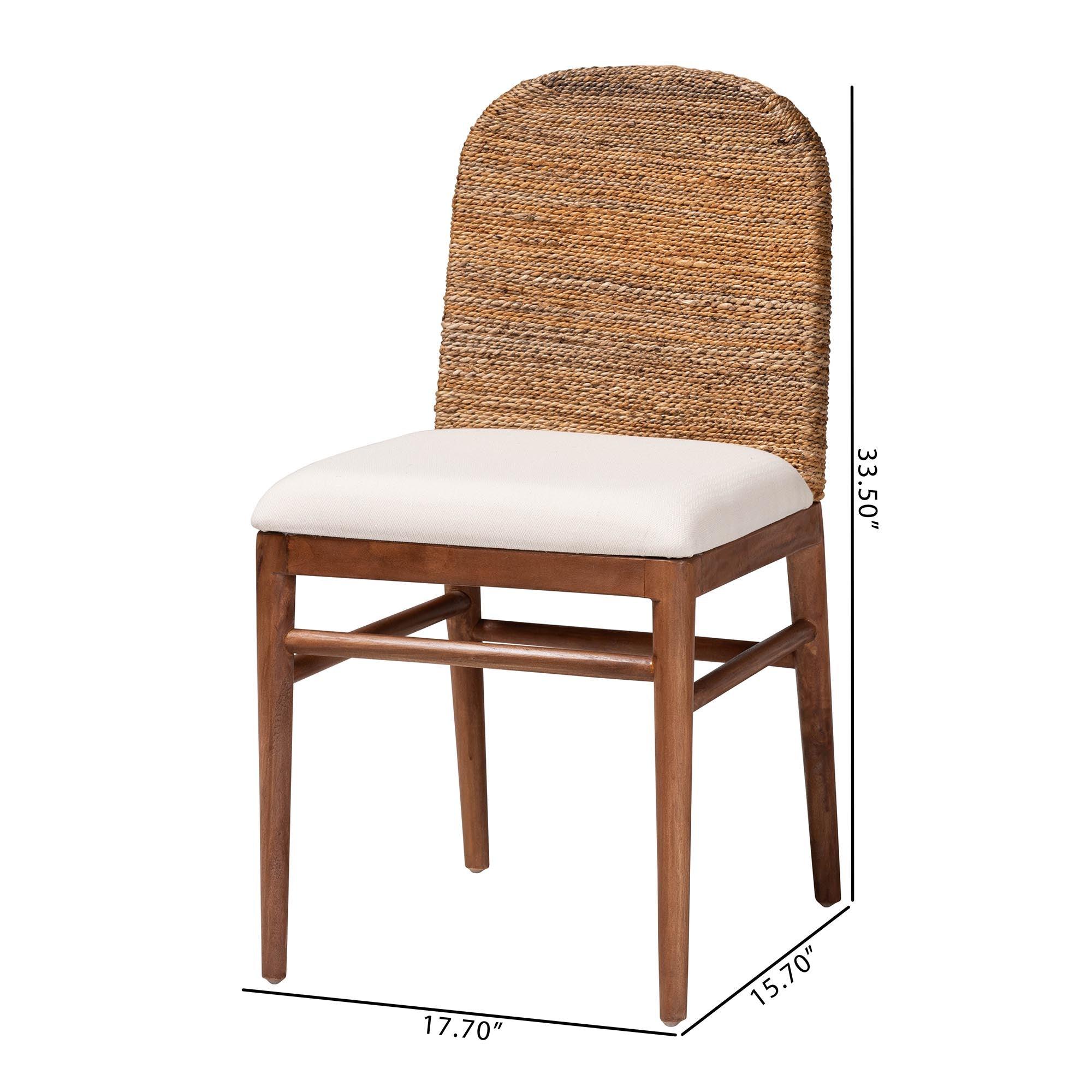 bali & pari Nadim Modern Bohemian Seagrass and Acacia Wood 2-Piece Dining Chair Set