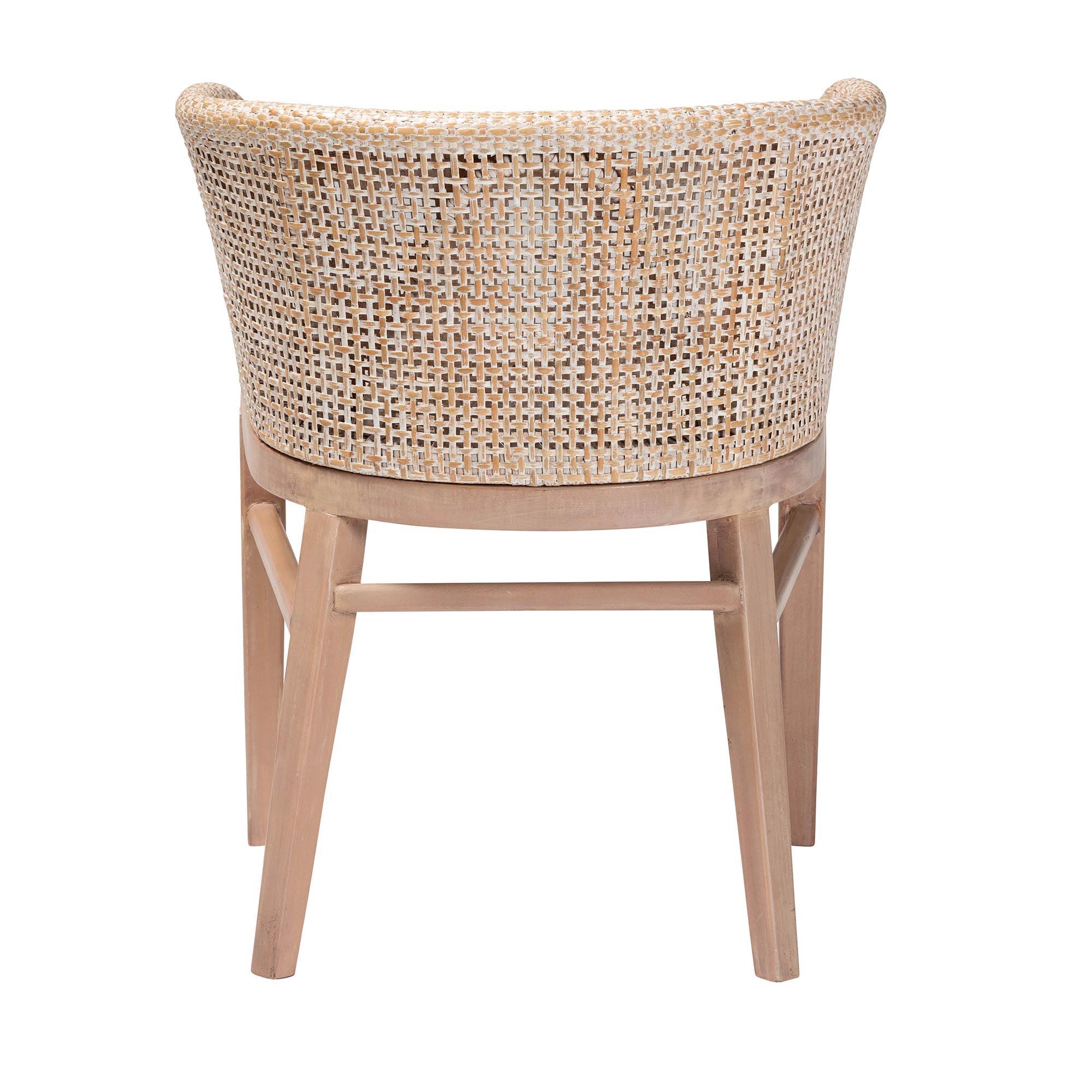 bali & pari Papua Modern Bohemian Antique Washed Rattan and Mahogany Wood Dining Chair