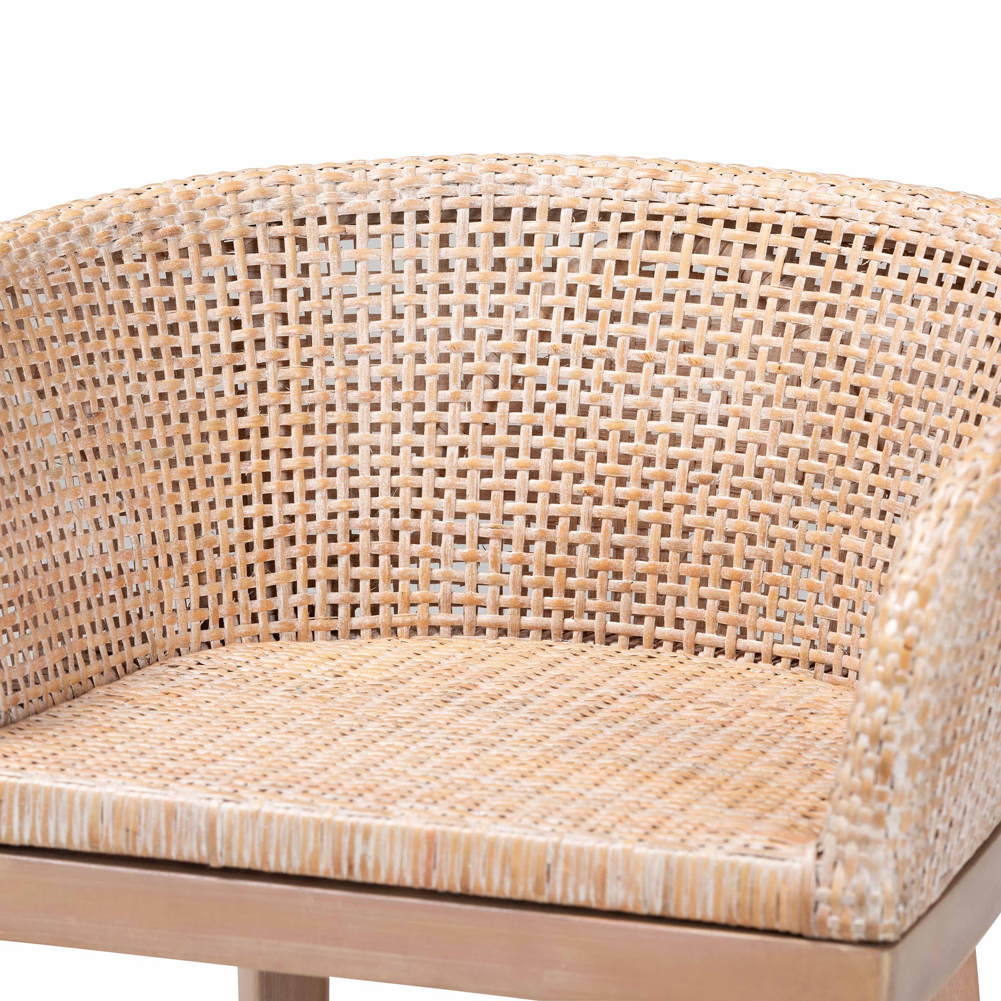bali & pari Papua Modern Bohemian Antique Washed Rattan and Mahogany Wood Counter Stool