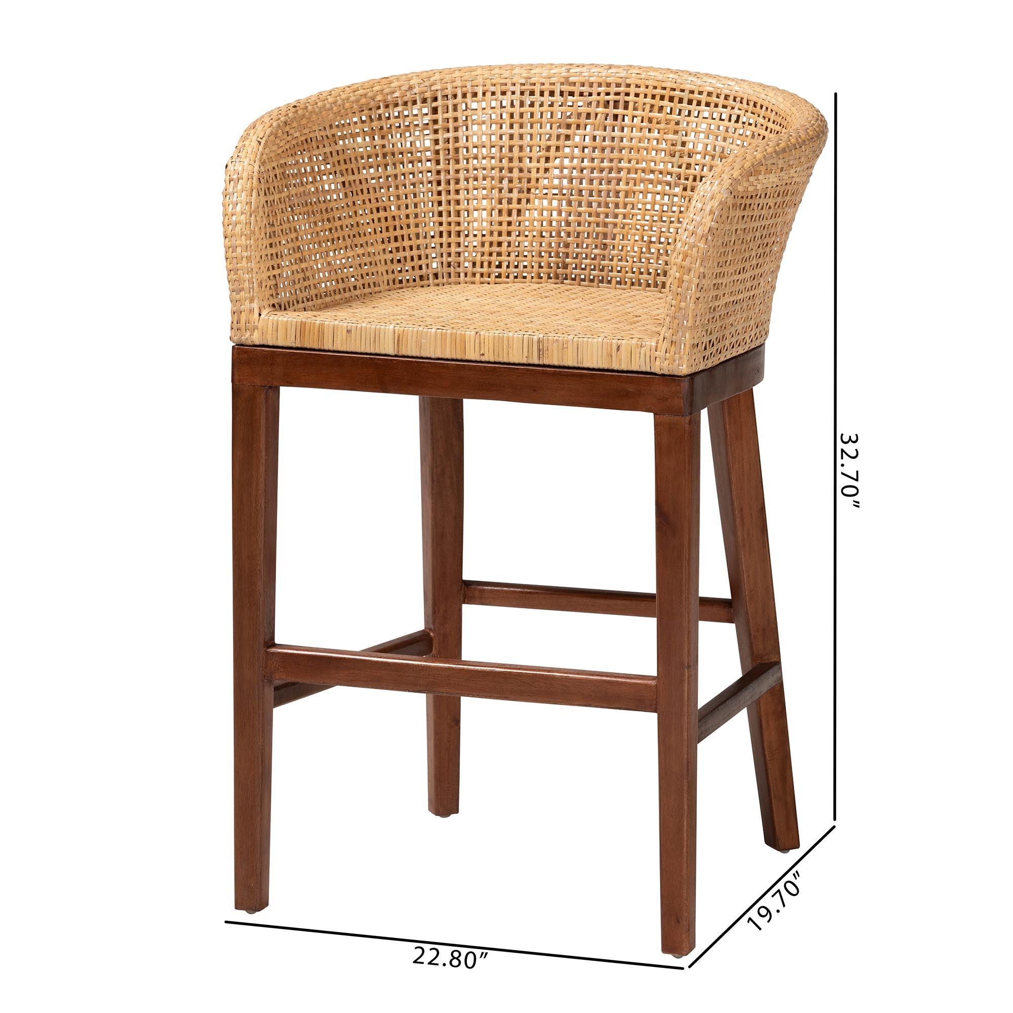 bali & pari Papua Modern Bohemian Rattan and Acacia Wood Counter Stool