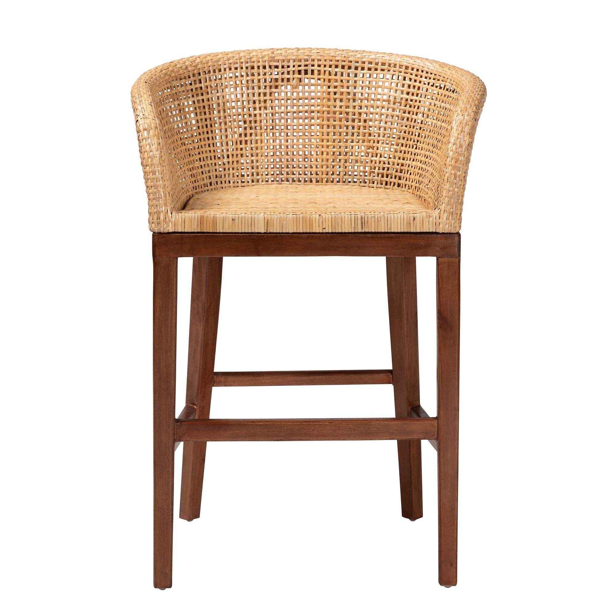 bali & pari Papua Modern Bohemian Rattan and Acacia Wood Counter Stool