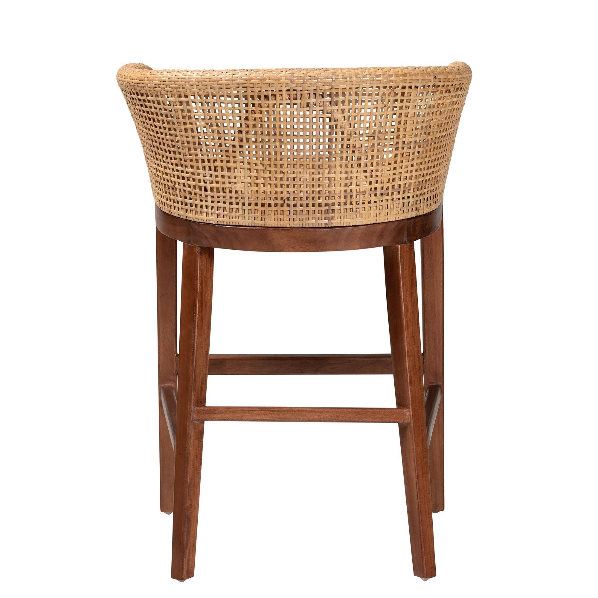 bali & pari Papua Modern Bohemian Rattan and Acacia Wood Counter Stool