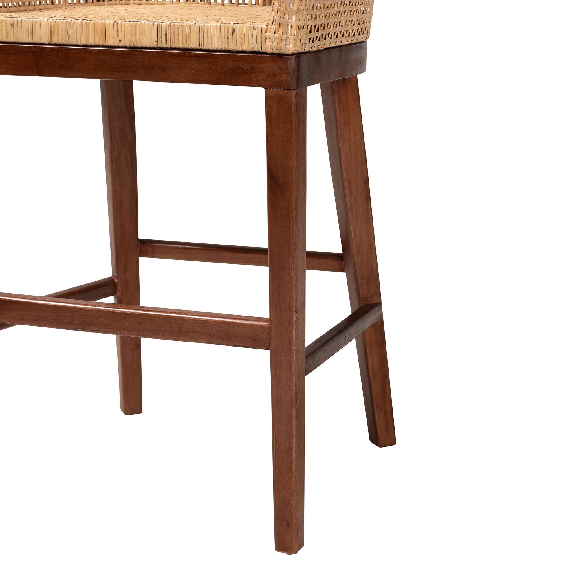 bali & pari Papua Modern Bohemian Rattan and Acacia Wood Counter Stool