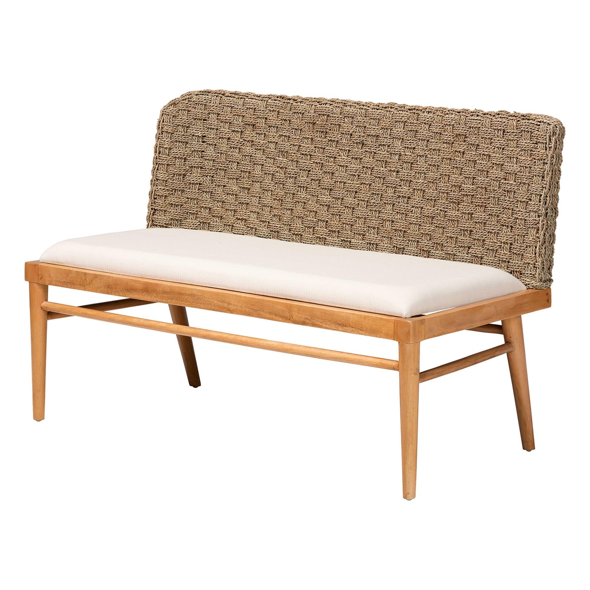 bali & pari Denver Modern Bohemian Seagrass and Acacia Wood 3-Piece Dining Nook Set