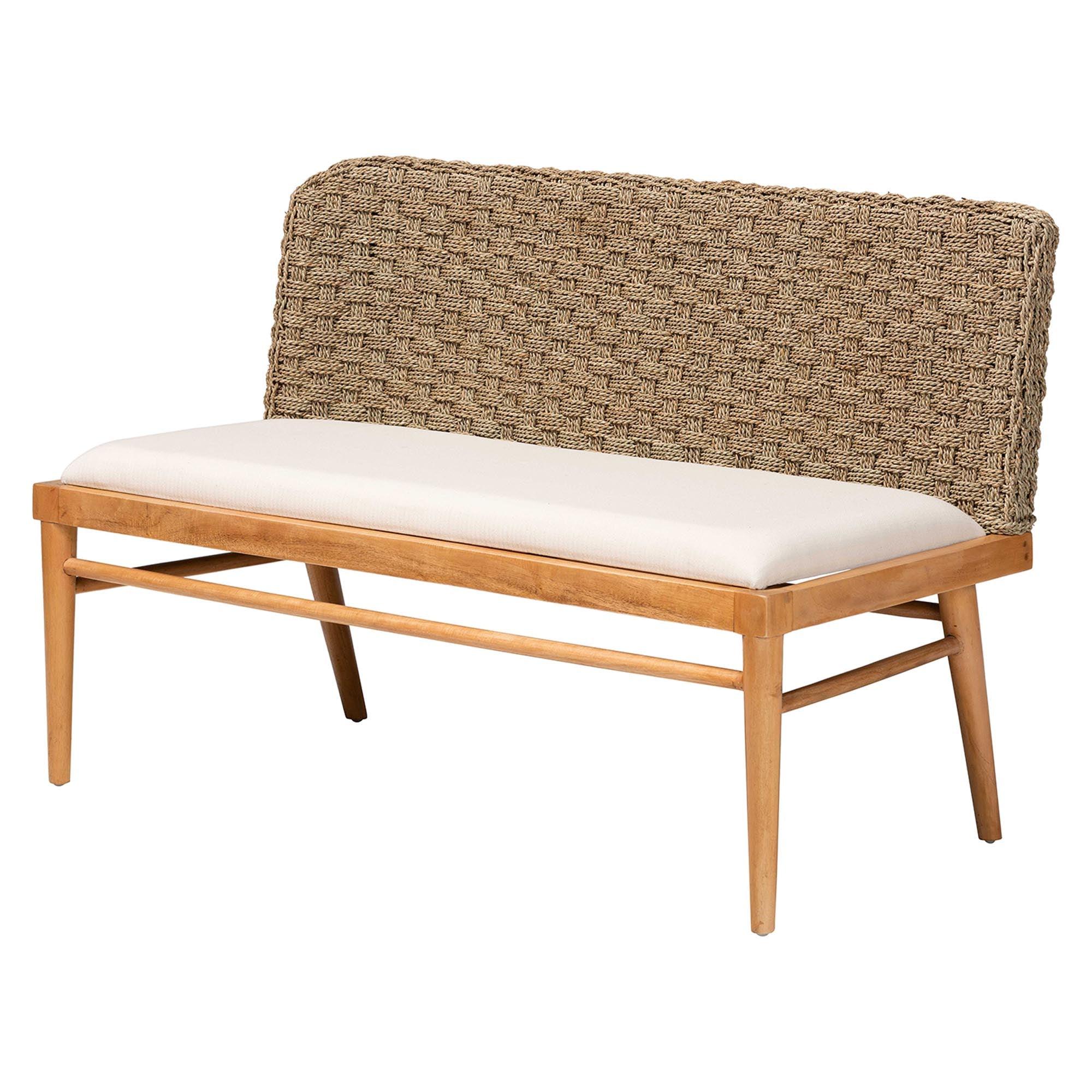 bali & pari Denver Modern Bohemian Seagrass and Acacia Wood 5-Piece Dining Nook Set