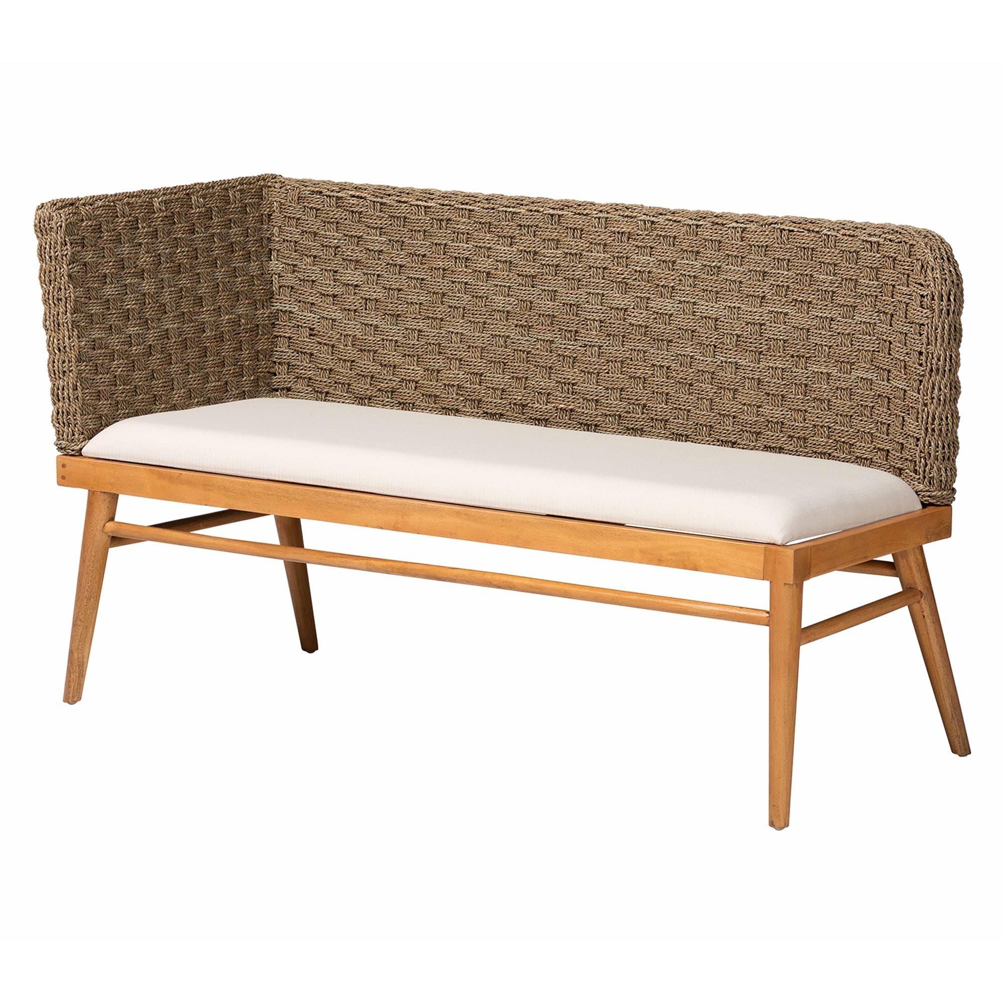 bali & pari Denver Modern Bohemian Seagrass and Acacia Wood 5-Piece Dining Nook Set