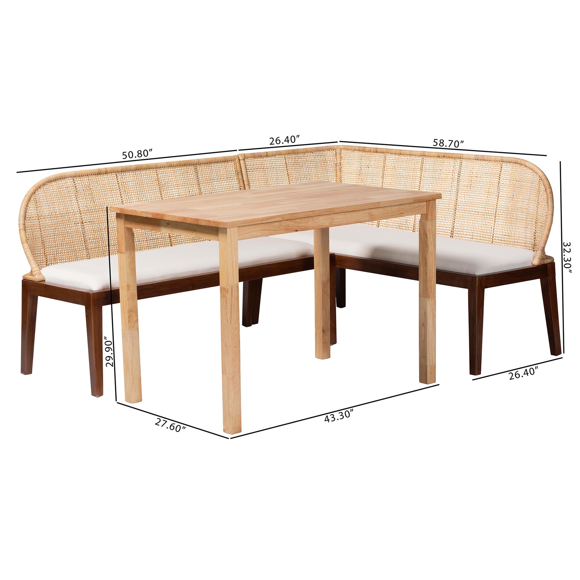Bali & Pari Okinawa 3-Piece Dining Nook Set